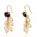 Indigo bellflower freshwater pearl drop earrings