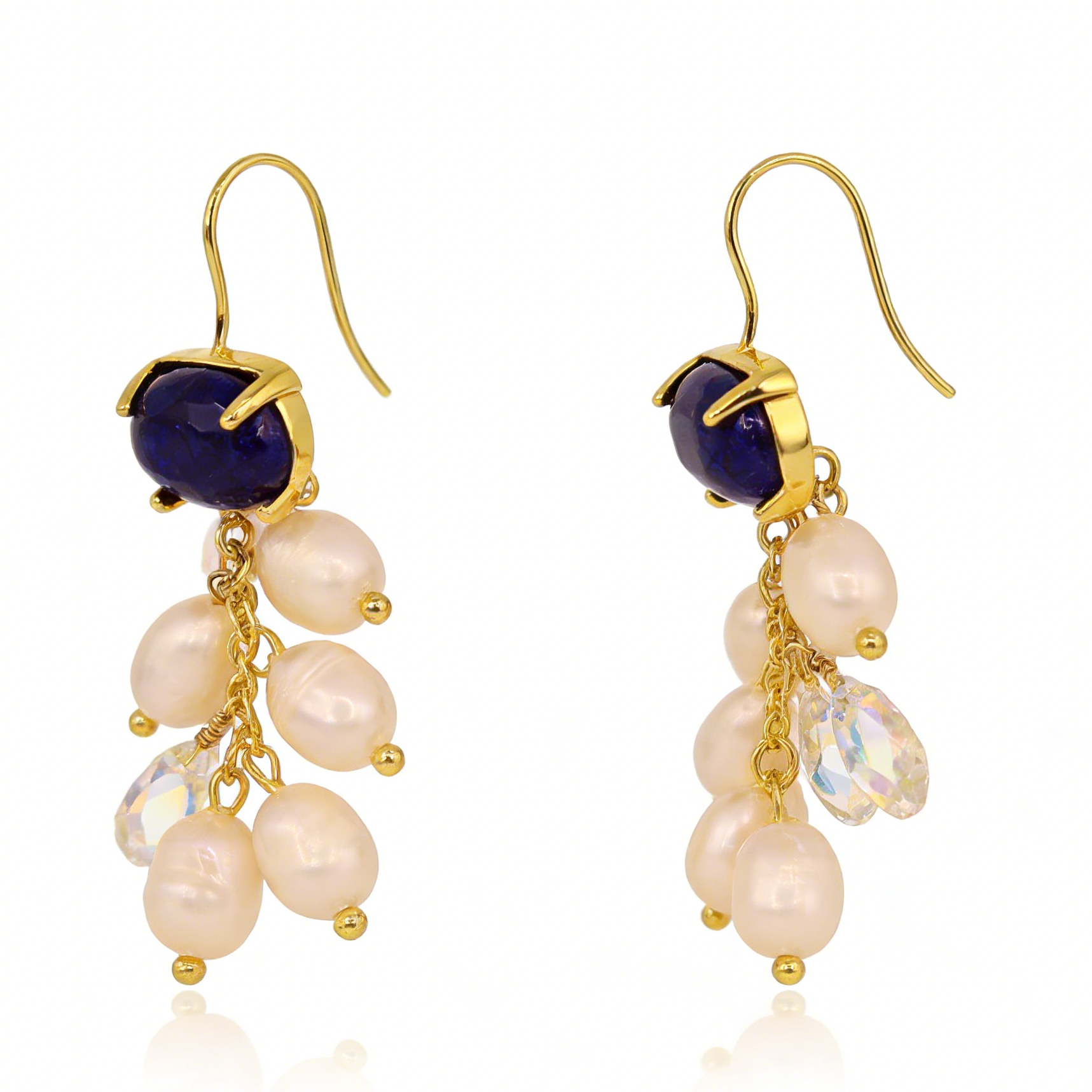 Indigo bellflower freshwater pearl drop earrings