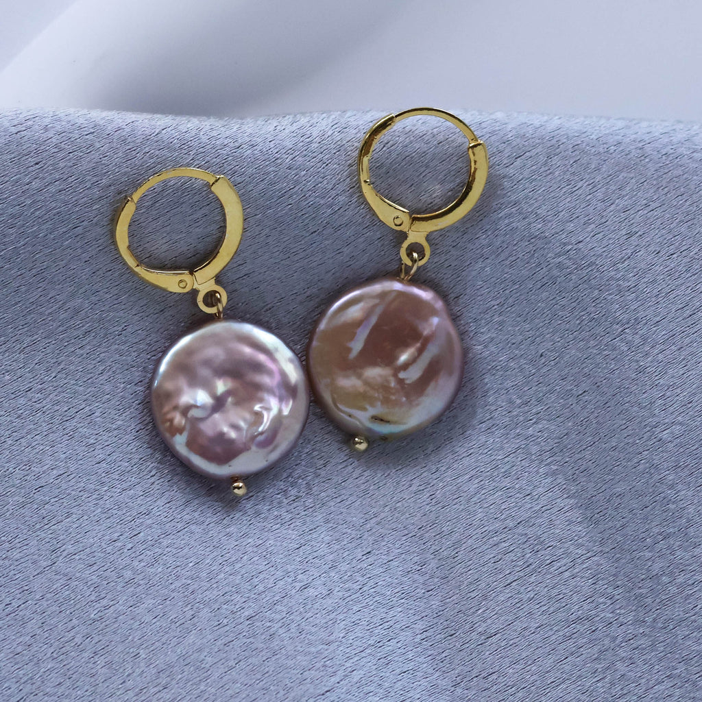 Button pearl huggies earrings