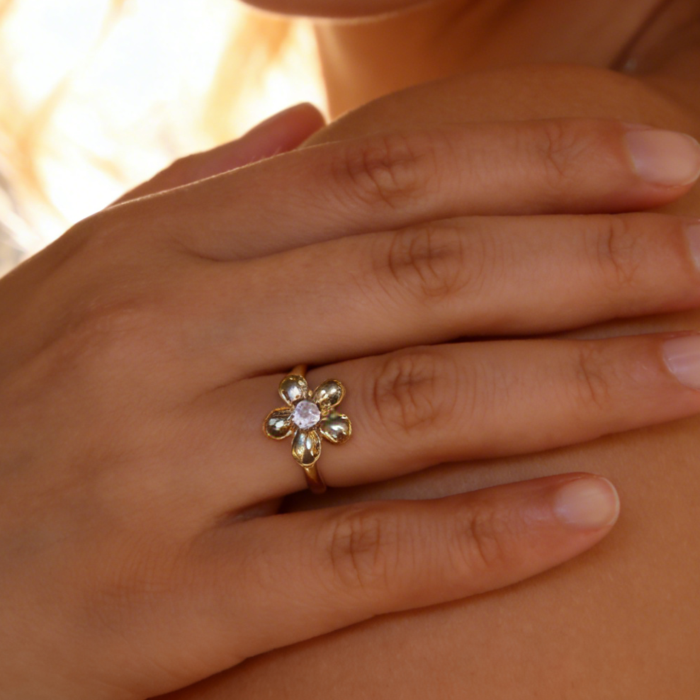 Flower Zircon Open Ring