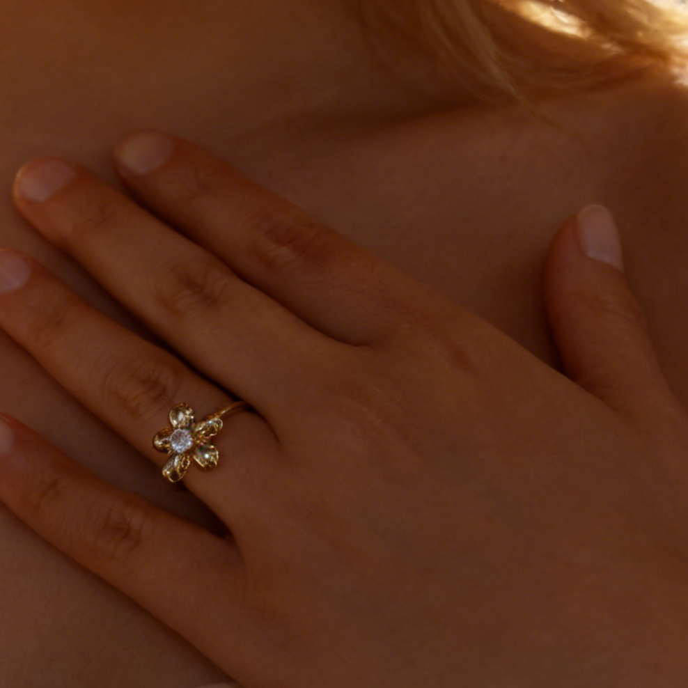 Flower Zircon Open Ring