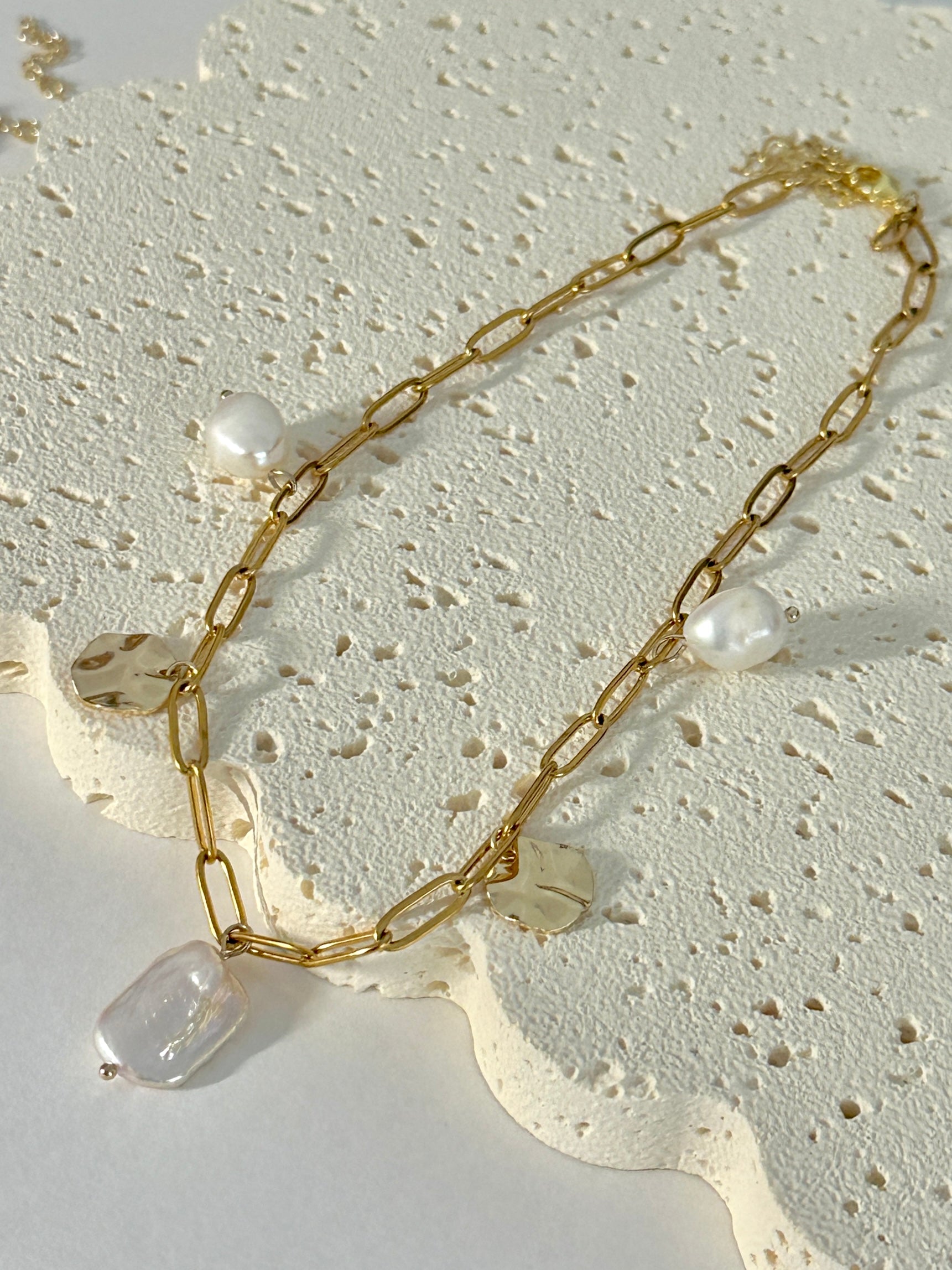 Pearl Charm Link Necklace