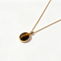 Gold-Plated Stainless Steel Gemstone Pendant Necklace - Tiger's Eye & Mother of Pearl Variants