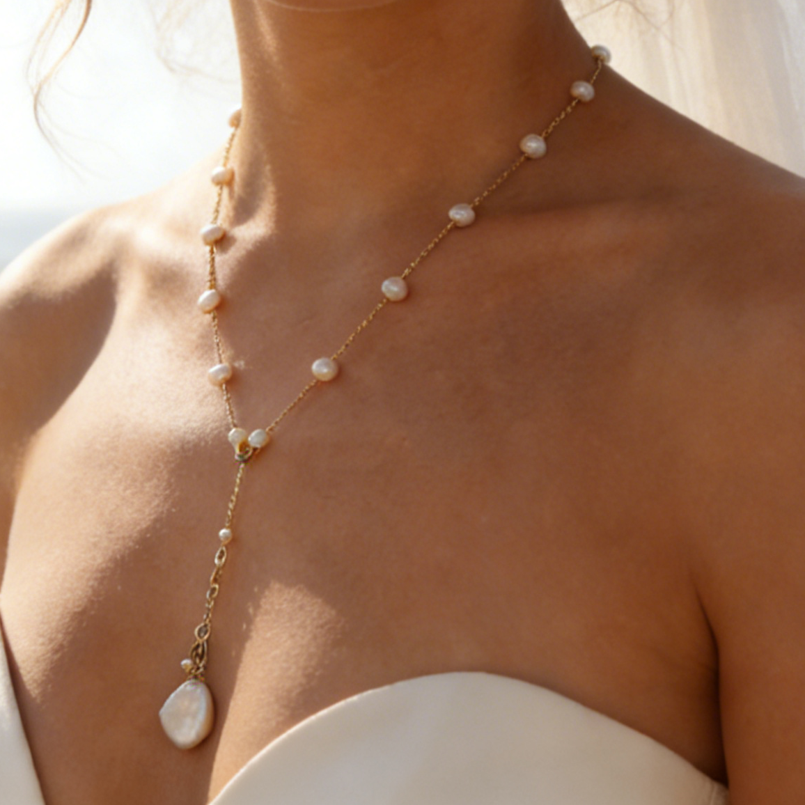 Gwen freshwater pearl long necklace handmade