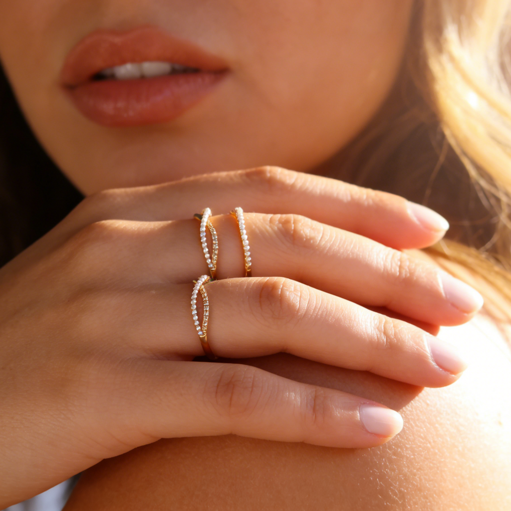 Infinity faux pearl ring