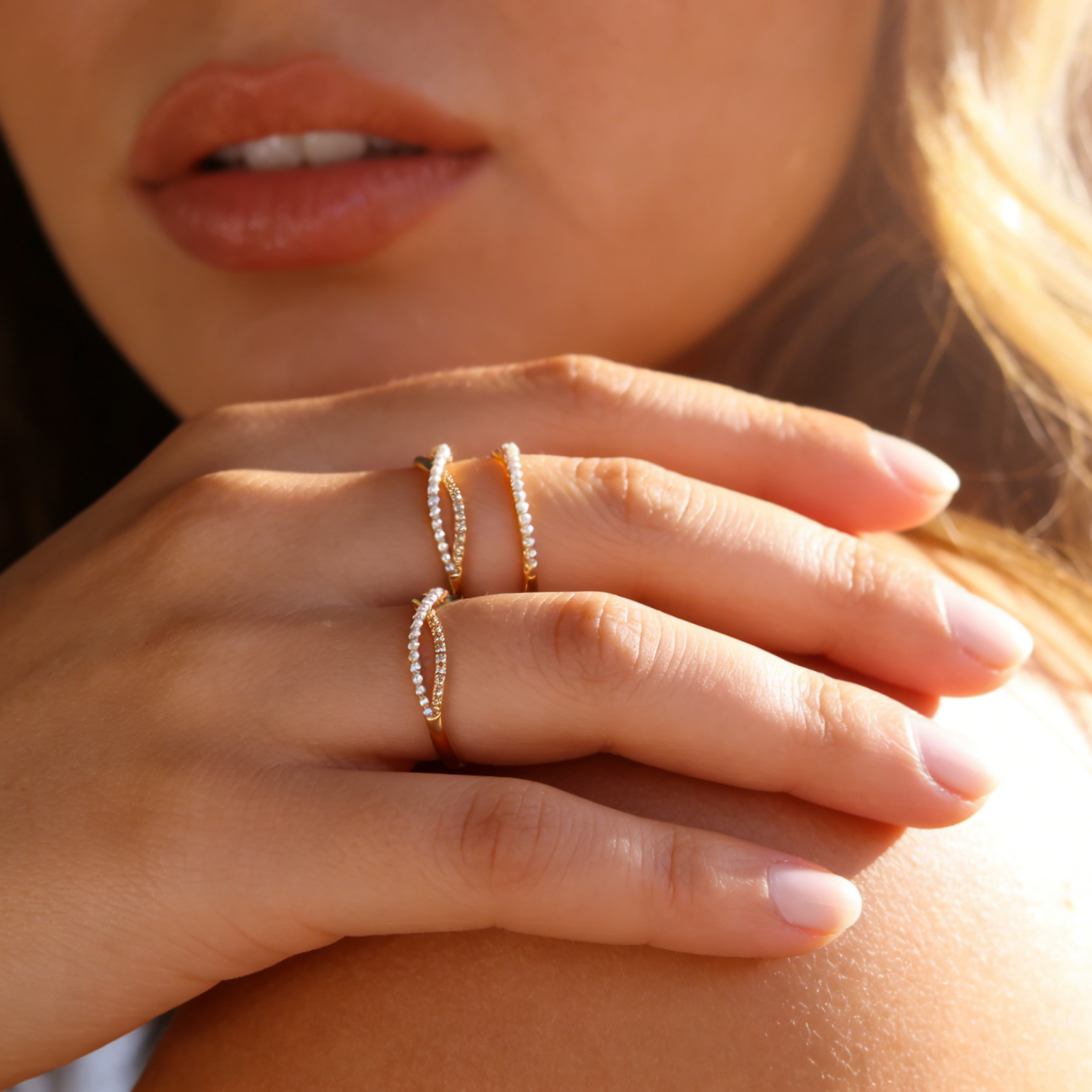 Infinity faux pearl ring