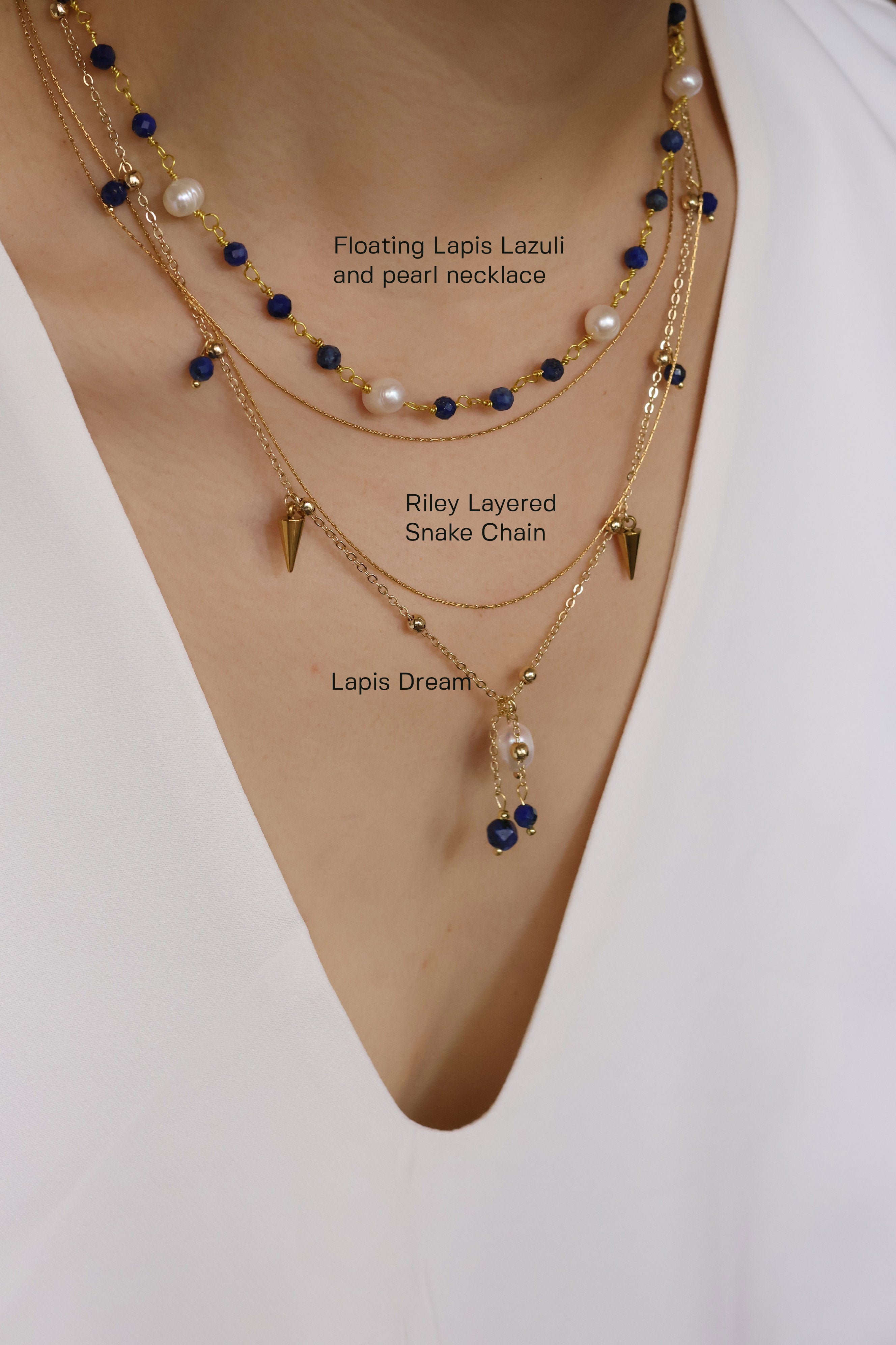 Lapis Dream handmade necklace with natural lapis lazuli beads and freshwater pearl