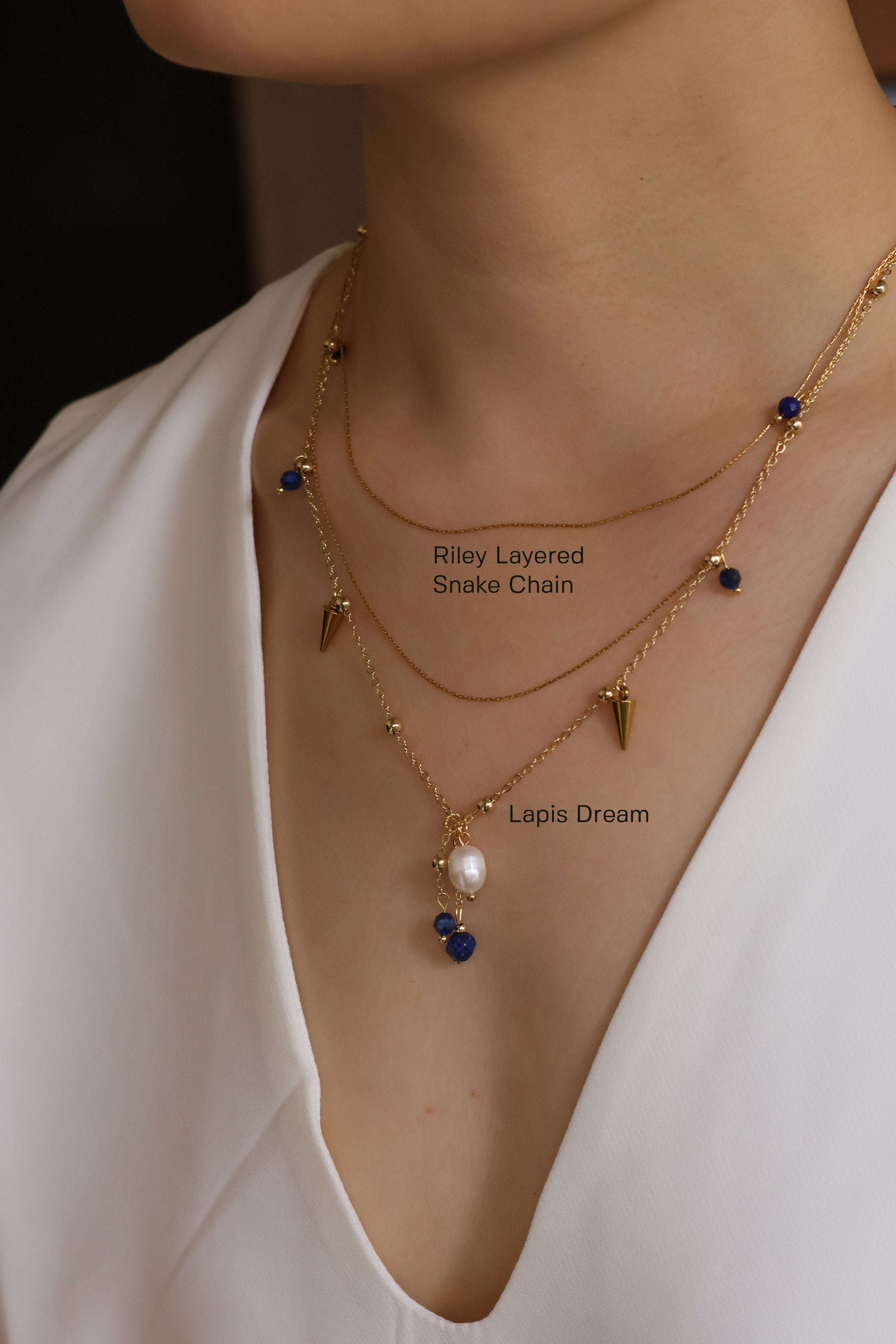 Lapis Dream handmade necklace with natural lapis lazuli beads and freshwater pearl