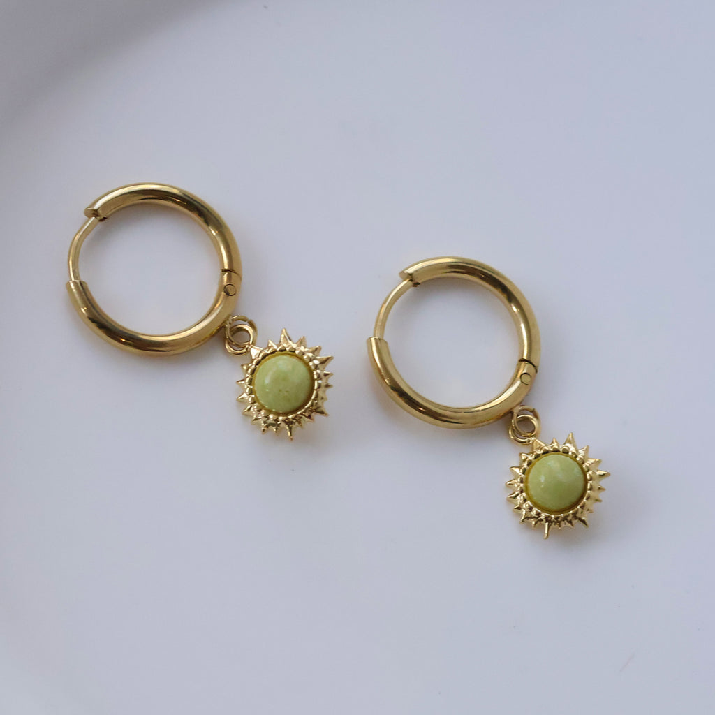 Gold plated Mustard Stone Huggie Hoops Earrings