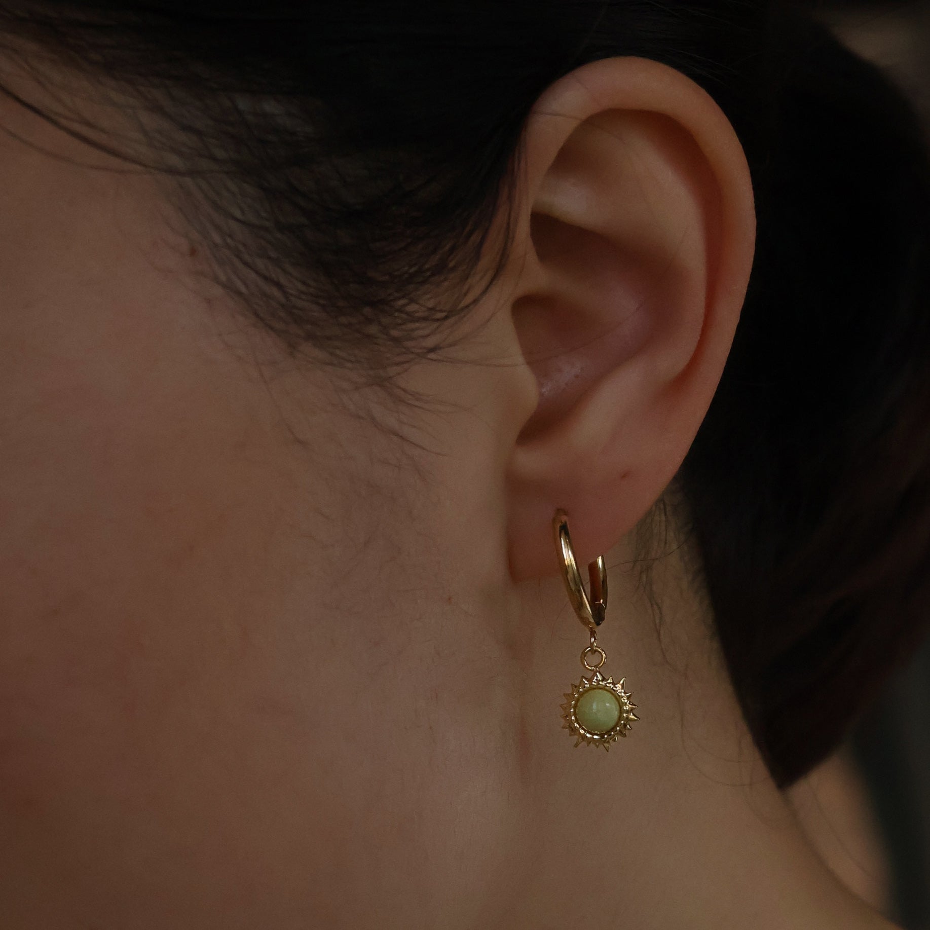 Gold plated Mustard Stone Huggie Hoops Earrings