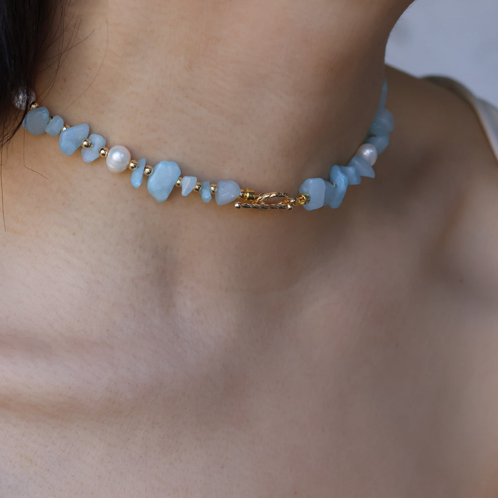Aquamarine Bliss Choker Necklace handmade