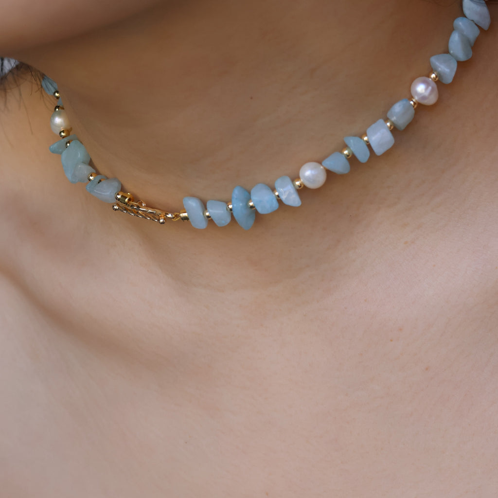 Aquamarine Bliss Choker Necklace handmade