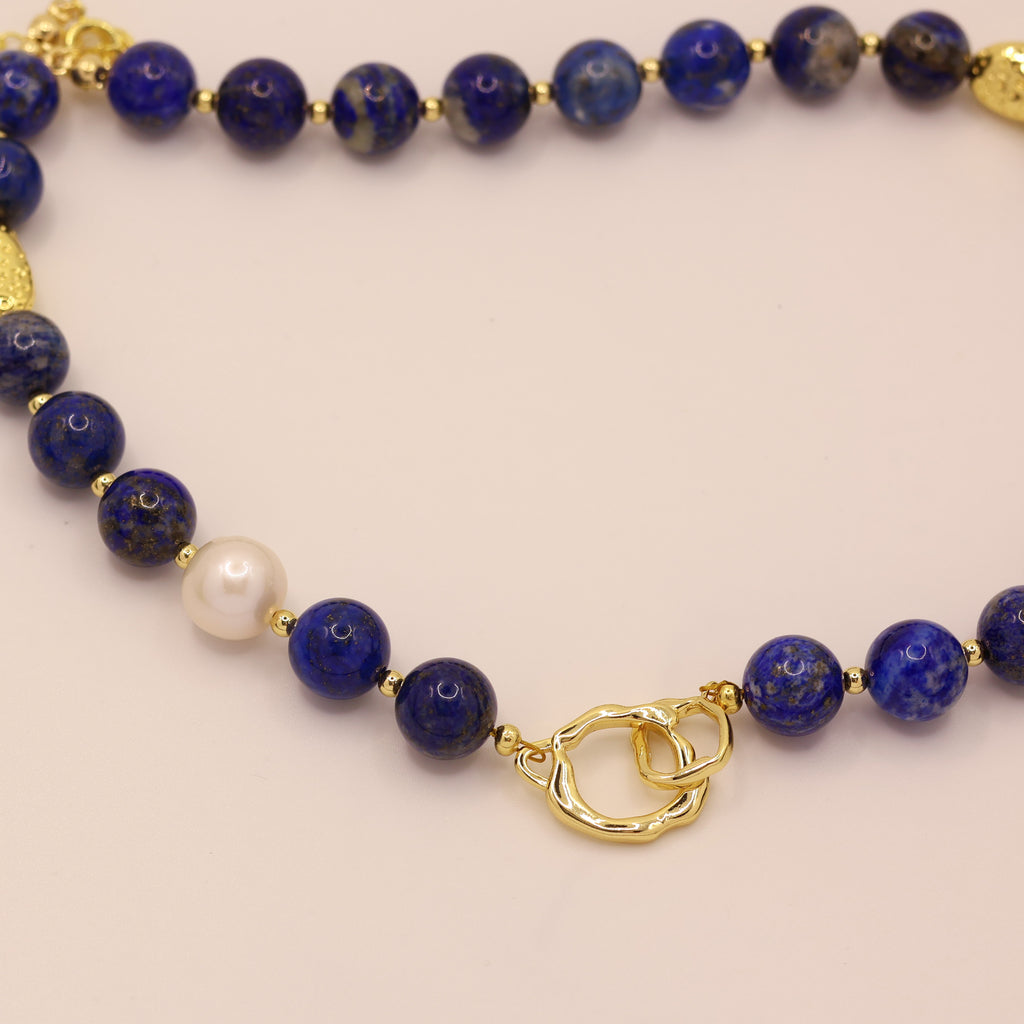 Athena Natural Lapis Lazuli Necklace with Freshwater Pearl