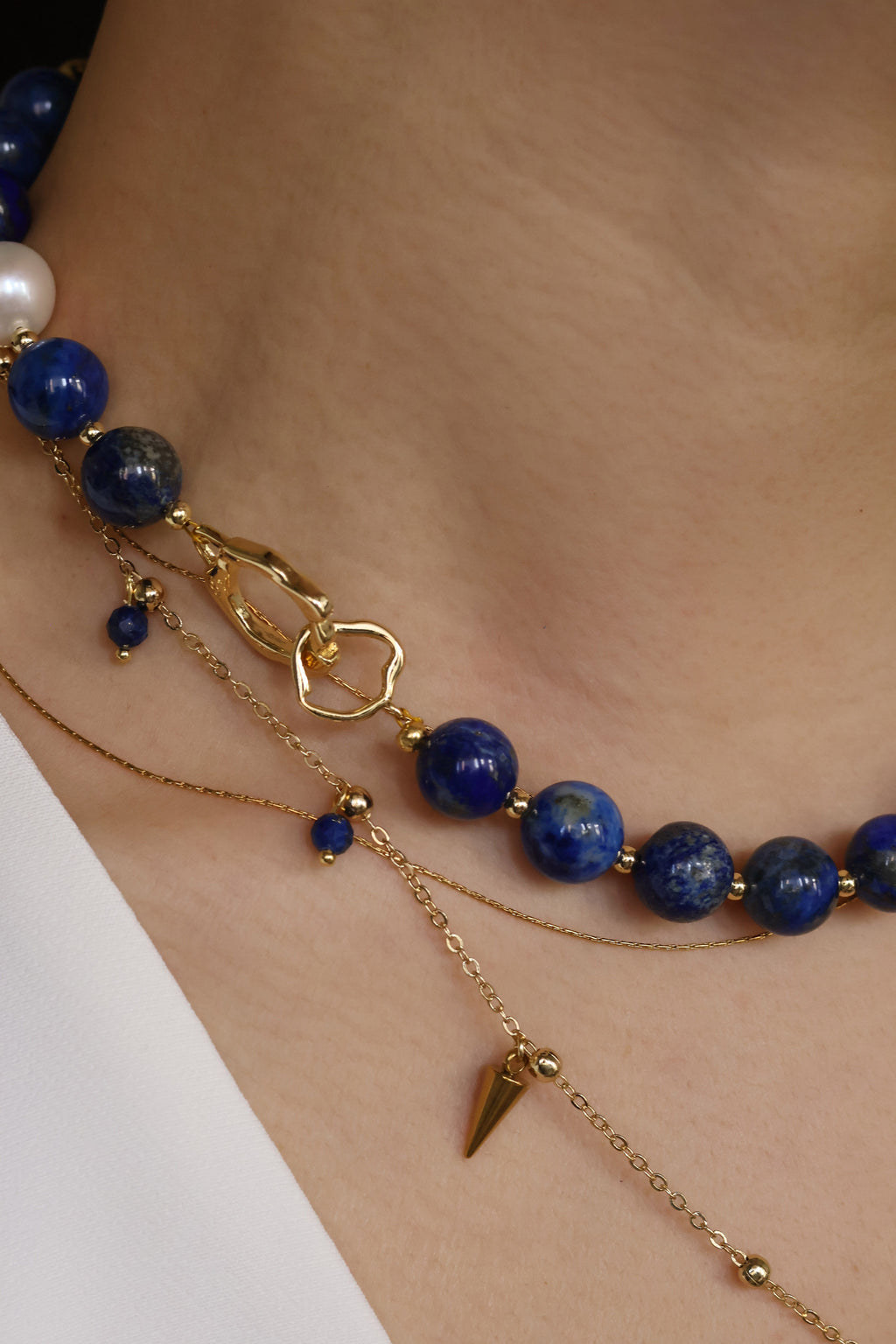 Athena Natural Lapis Lazuli Necklace with Freshwater Pearl