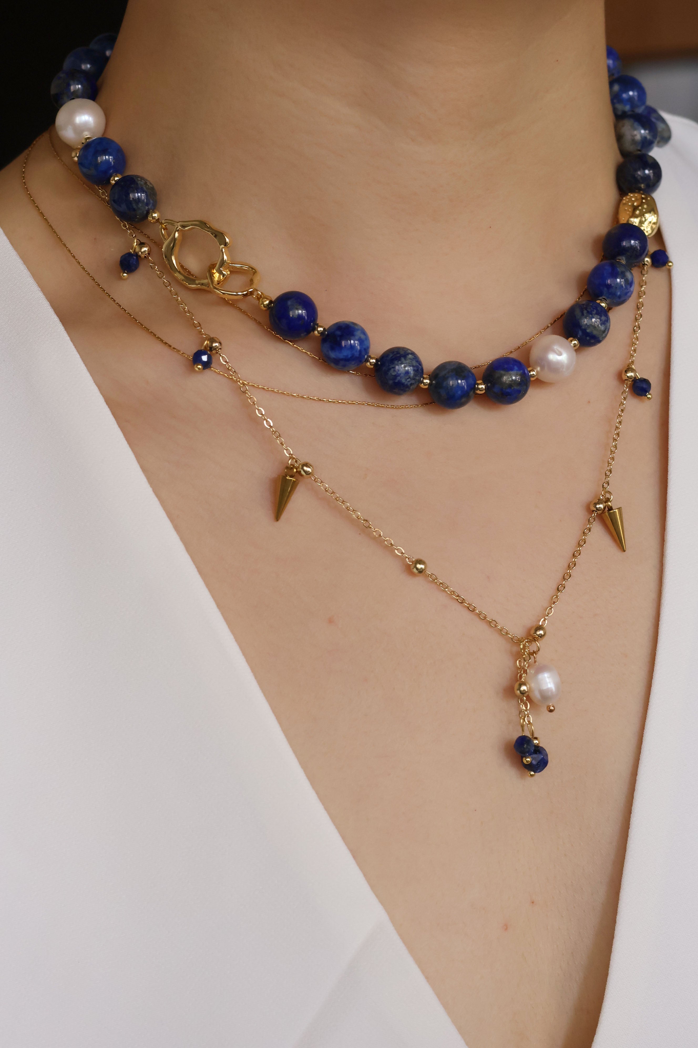 Athena Natural Lapis Lazuli Necklace with Freshwater Pearl