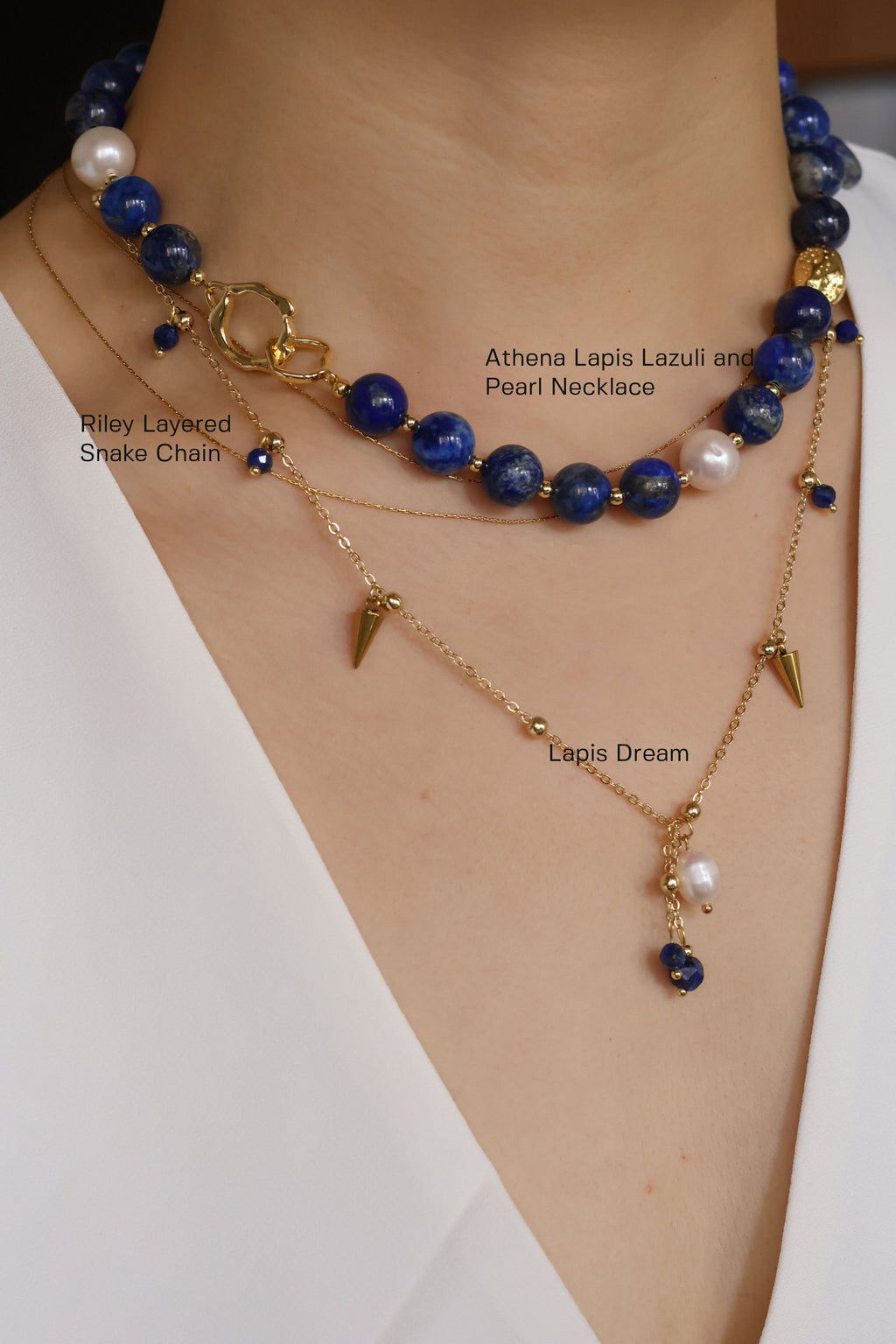 Athena Natural Lapis Lazuli Necklace with Freshwater Pearl