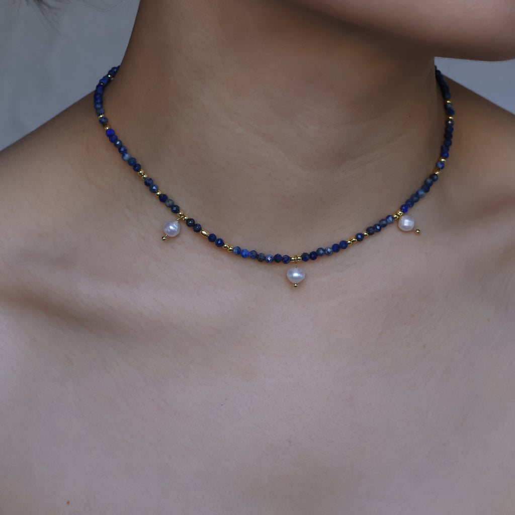 Azure Whisper Necklace with lazurite and pearls