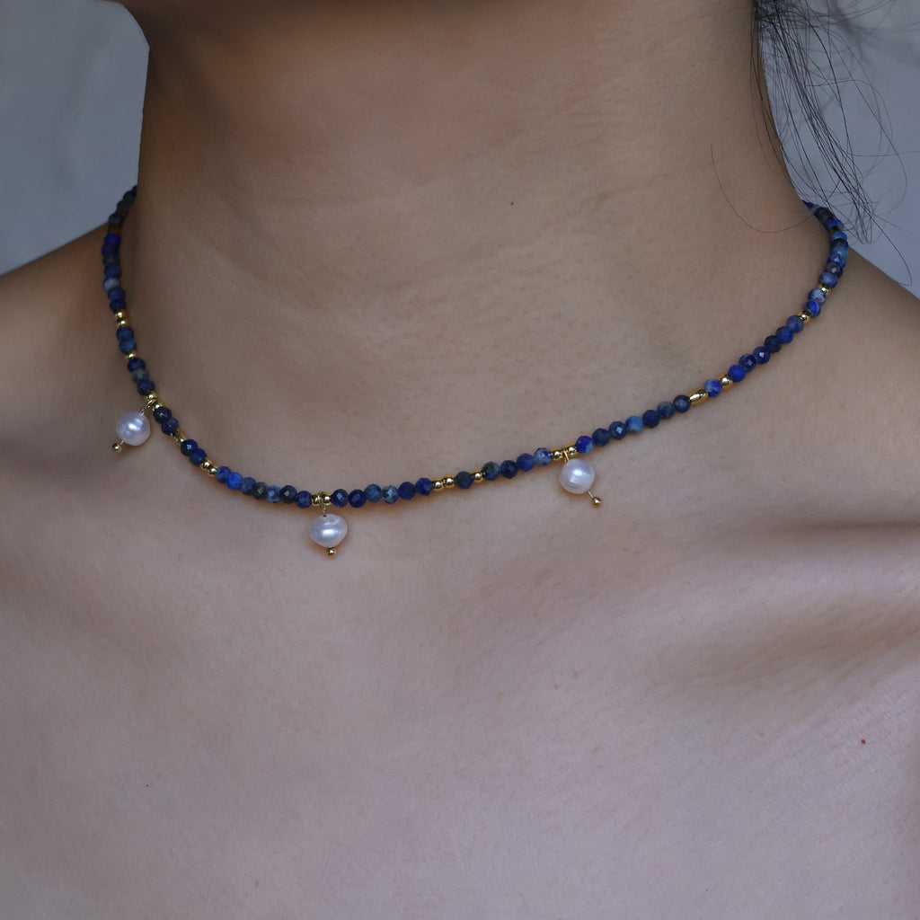 Azure Whisper Necklace with lazurite and pearls