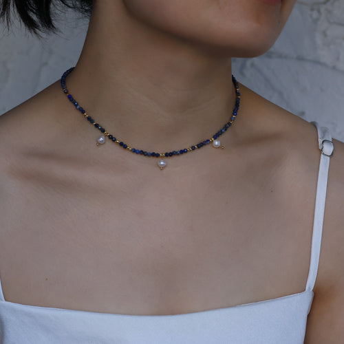 Azure Whisper Necklace with lazurite and pearls