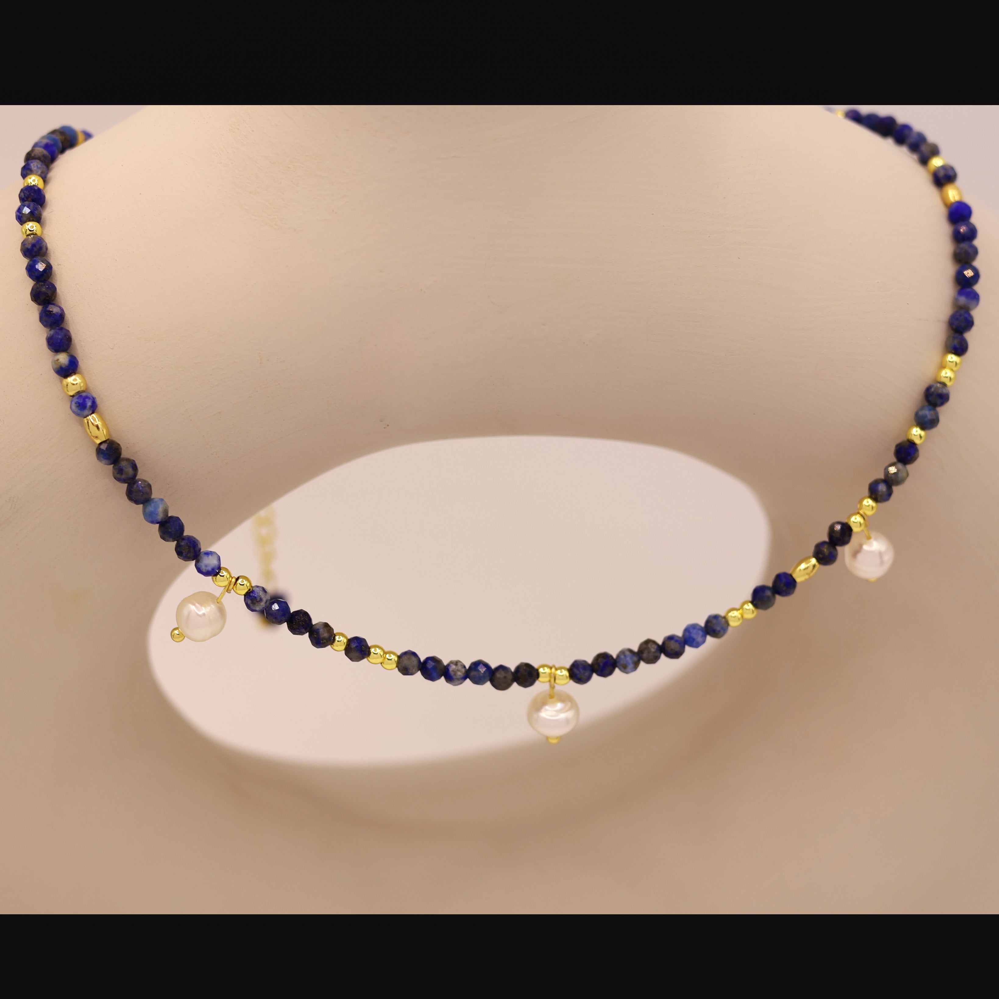 Azure Whisper Necklace with lazurite and pearls