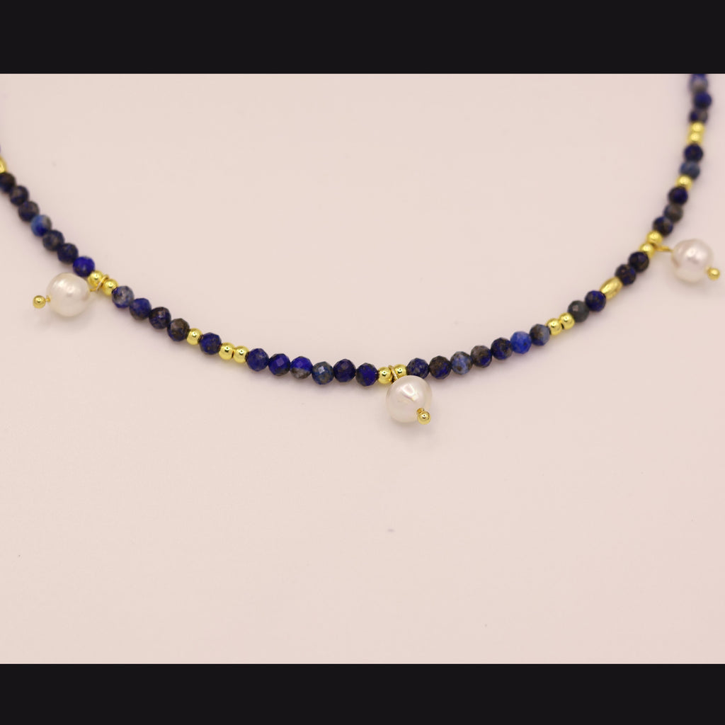 Azure Whisper Necklace with lazurite and pearls
