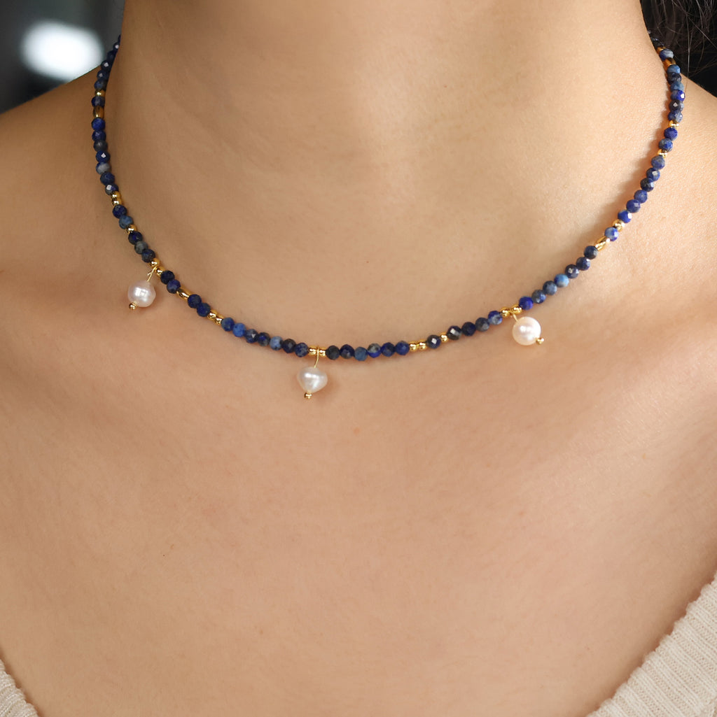 Azure Whisper Necklace with lazurite and pearls