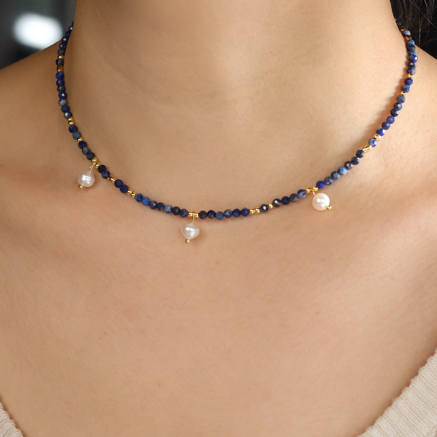 Azure Whisper Necklace with lazurite and pearls