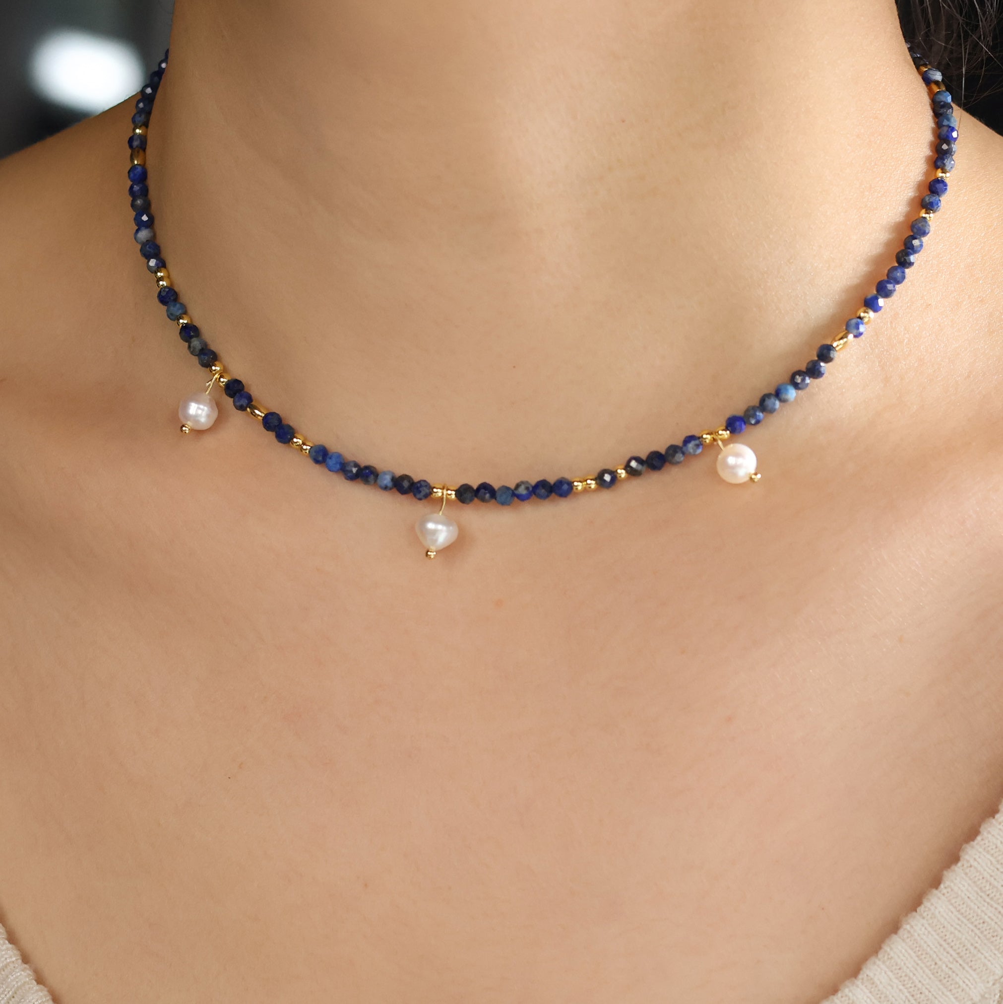 Azure Whisper Necklace with lazurite and pearls