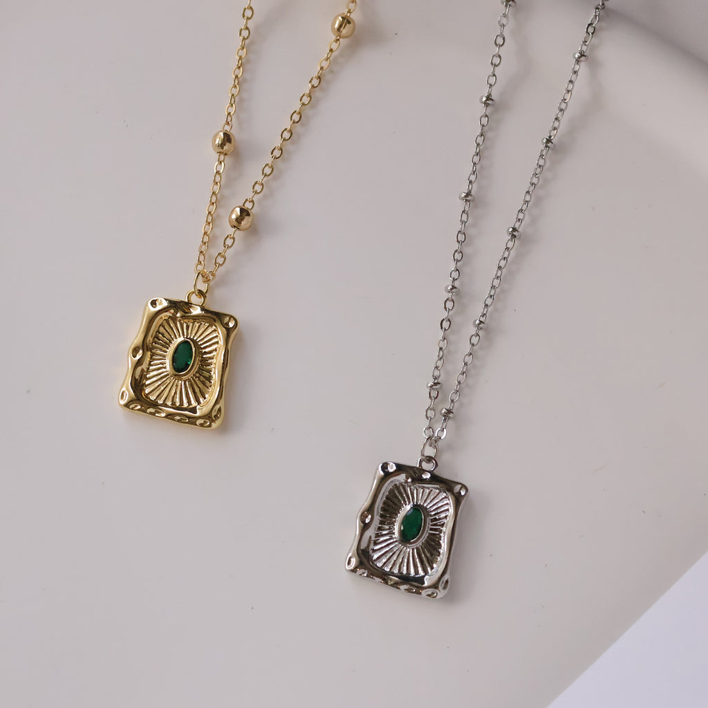 Brooke pendant necklace with Emerald gem stone gold plated