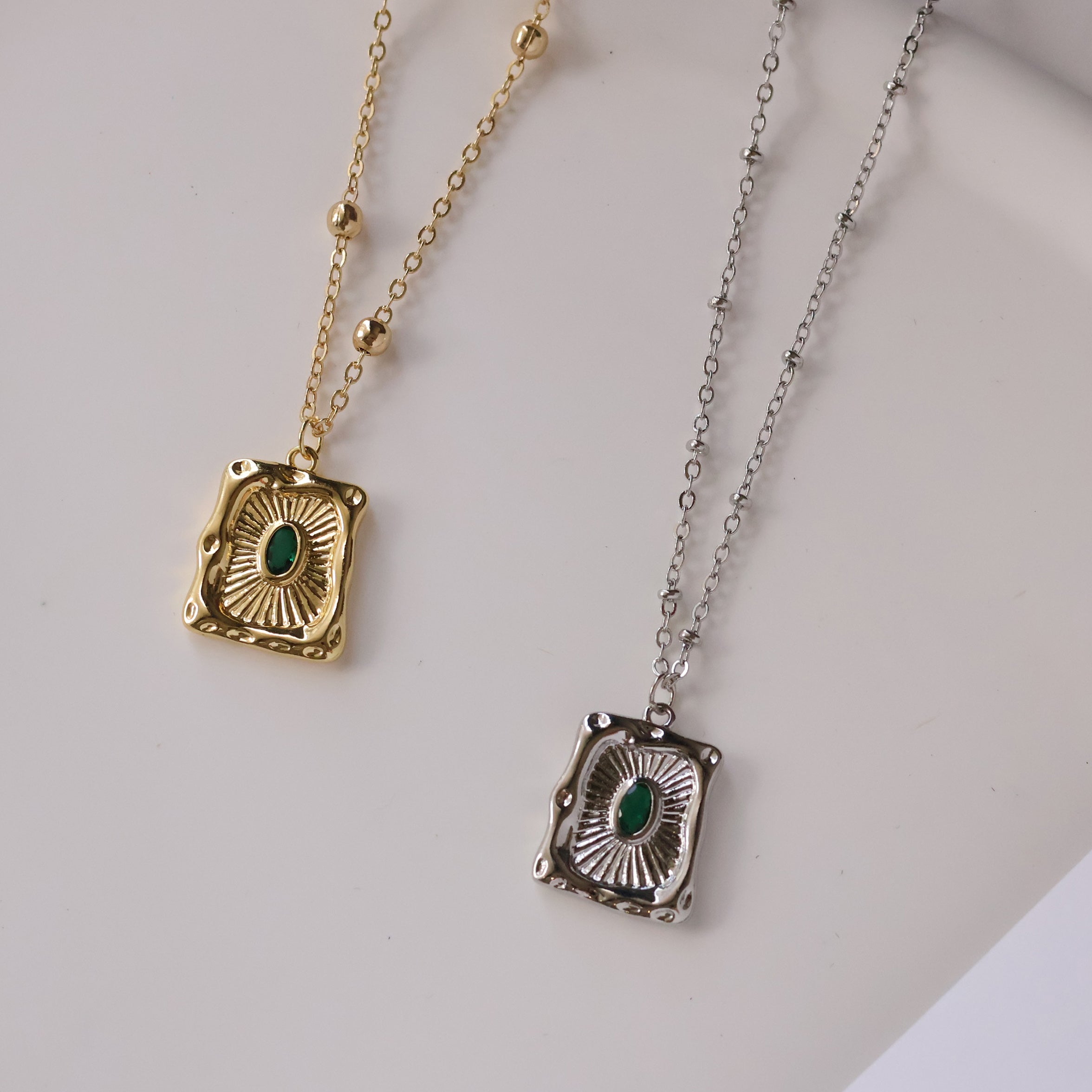 Brooke pendant necklace with Emerald gem stone gold plated