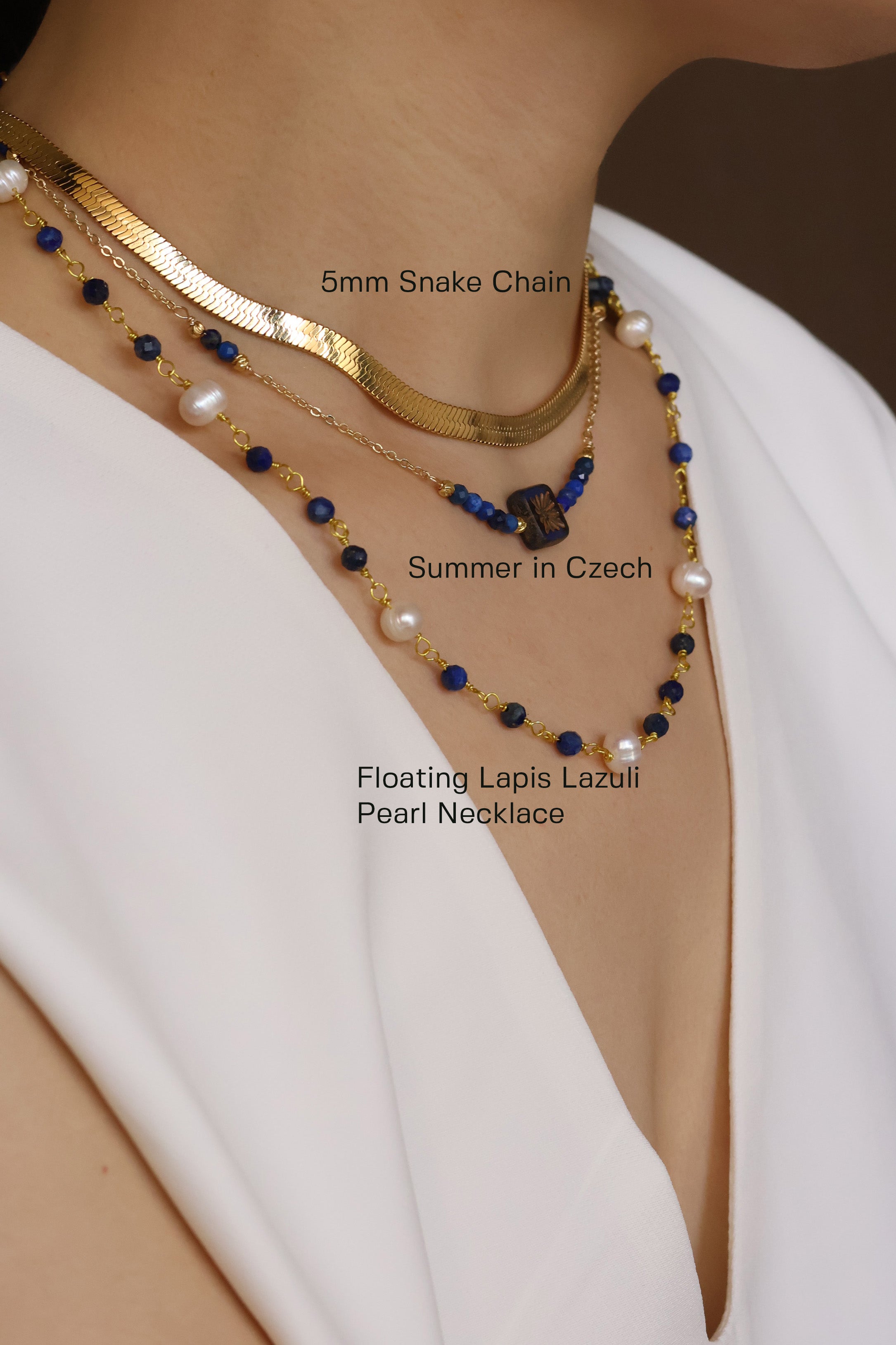 Floating Lapis Lazuli and pearl long necklace