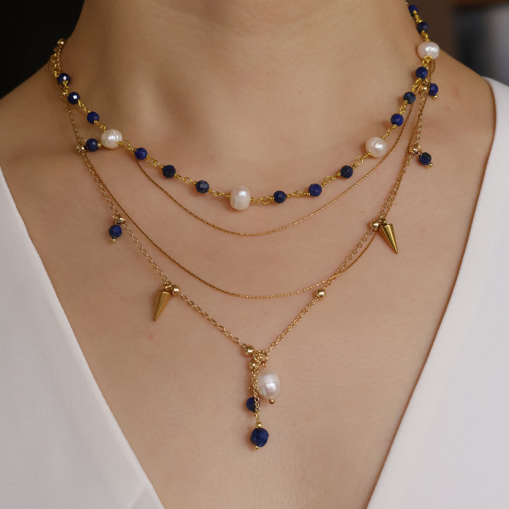 Floating Lapis Lazuli and pearl long necklace