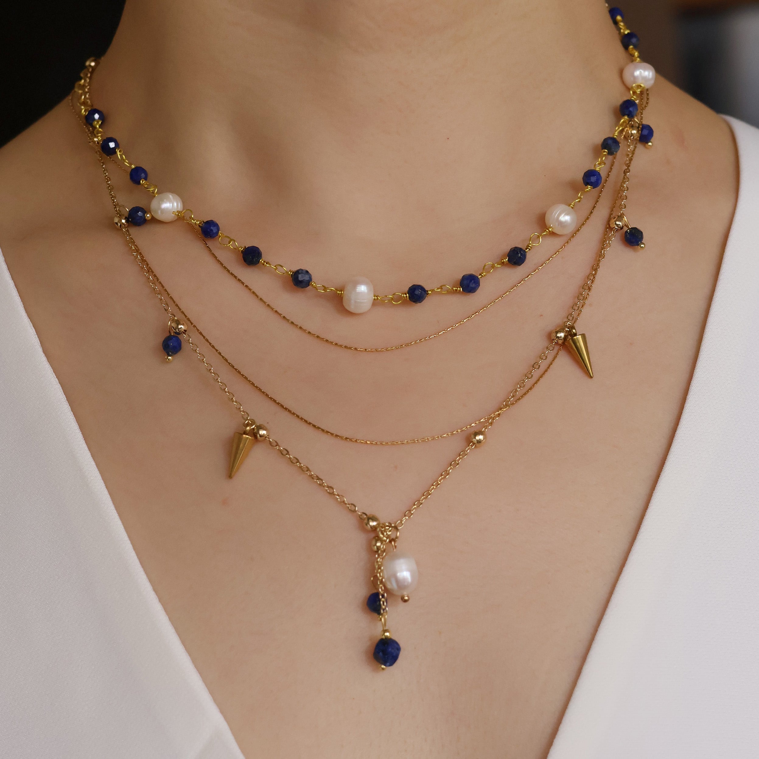Floating Lapis Lazuli and pearl long necklace
