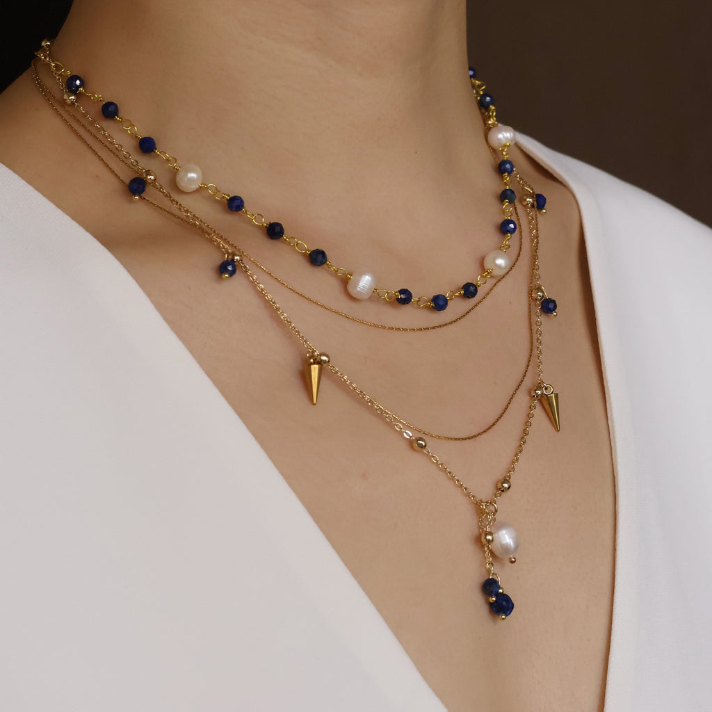 Floating Lapis Lazuli and pearl long necklace