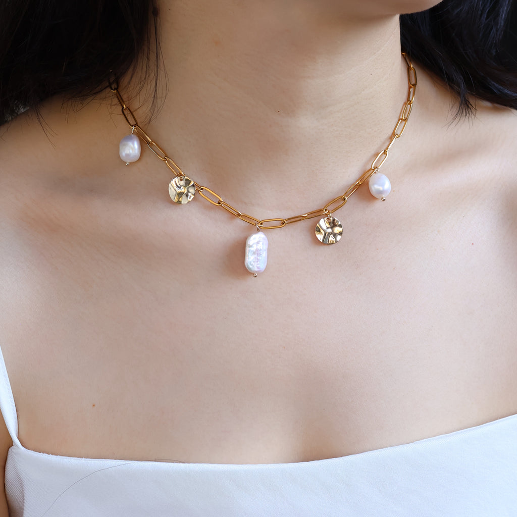Pearl Charm Link Necklace