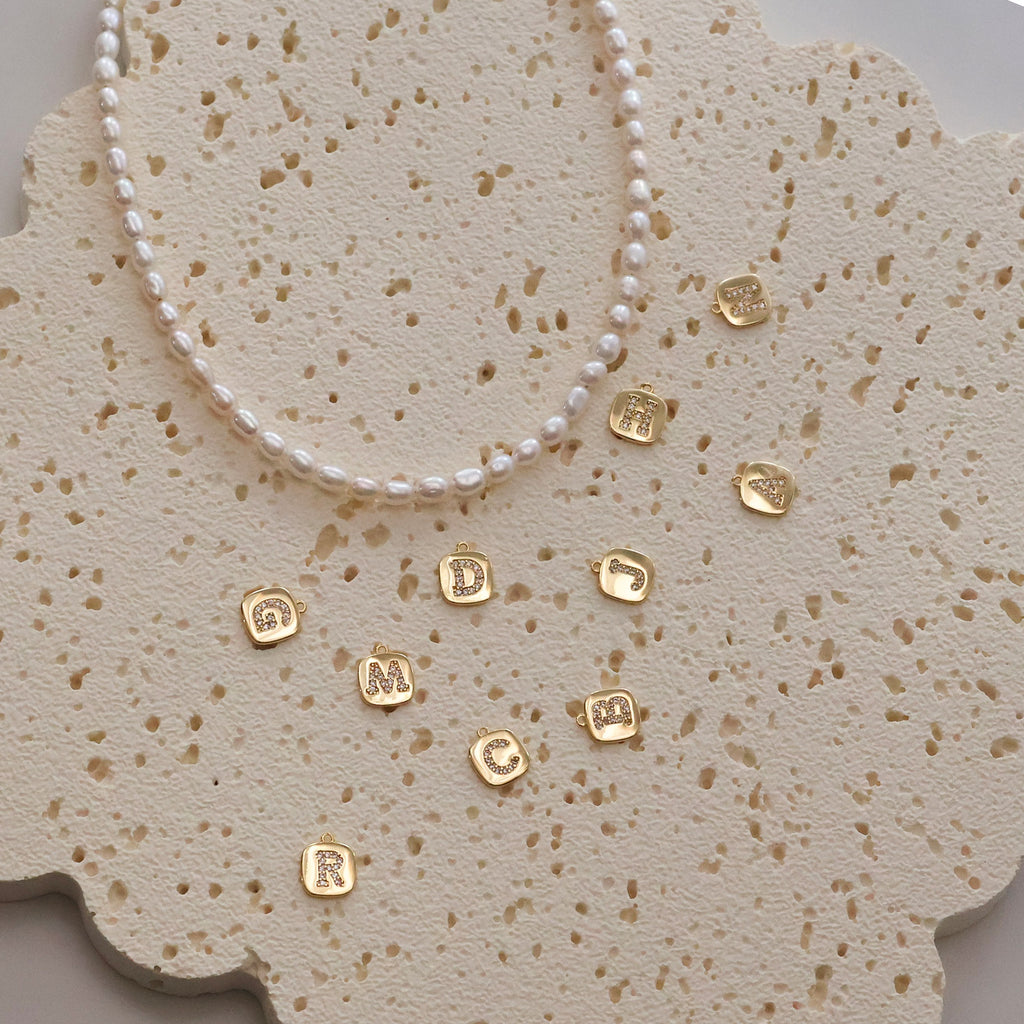 Handmade natural rice pearl necklace with initial