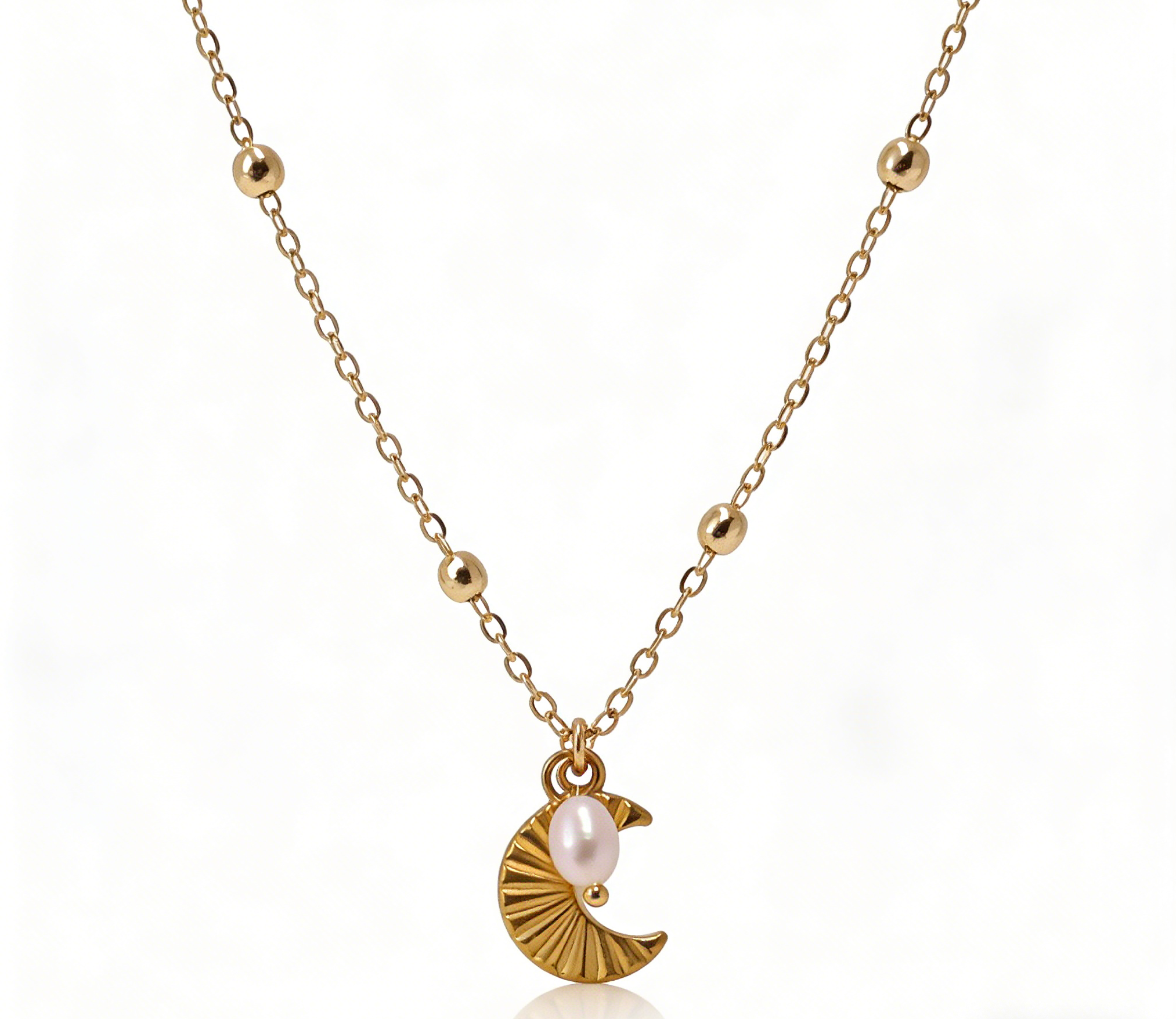 Summer Moon Necklace with Natural Pearl Handmade Gold Plated