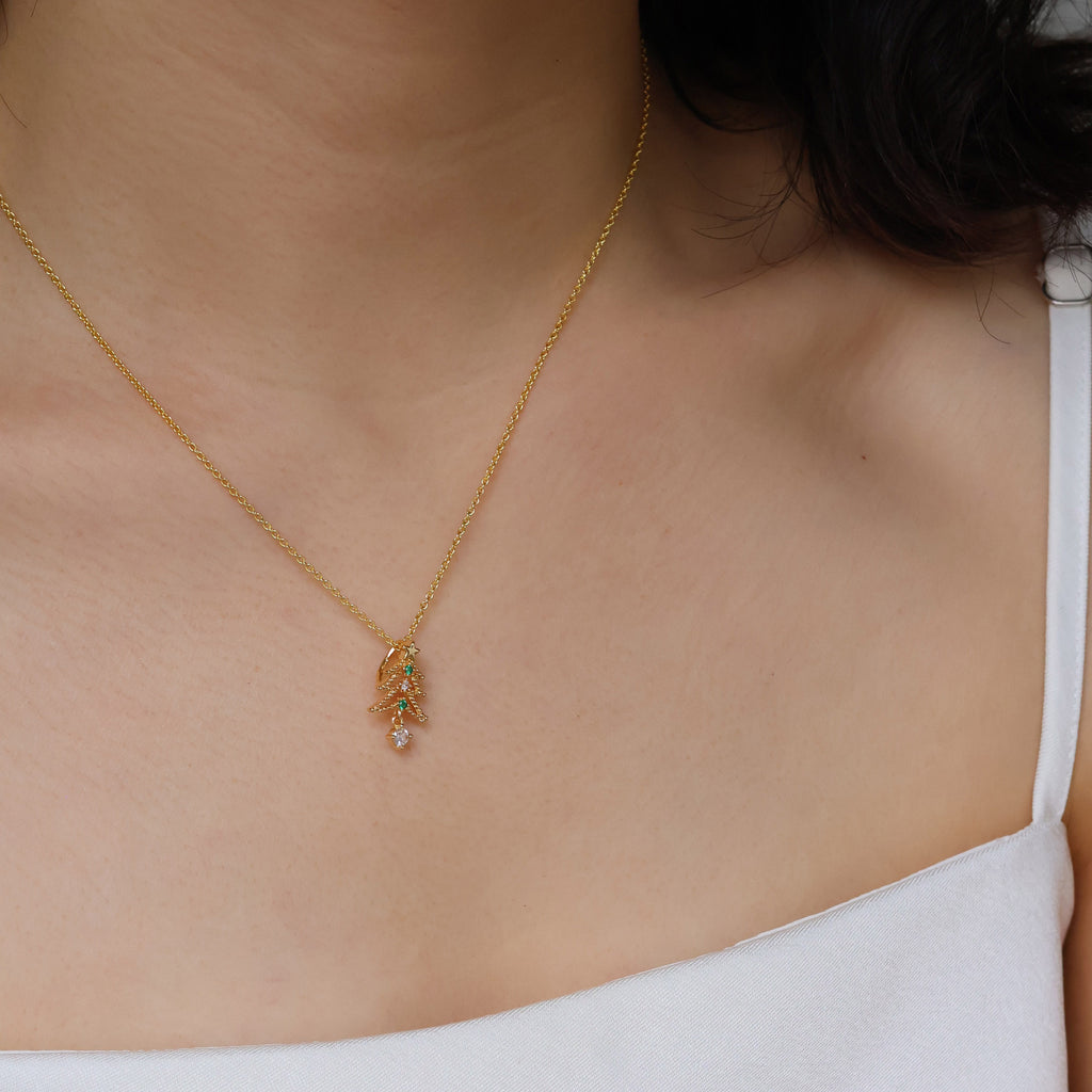 Christmas Tree🎄 Gold Plated Necklace with Cubic Zirconia