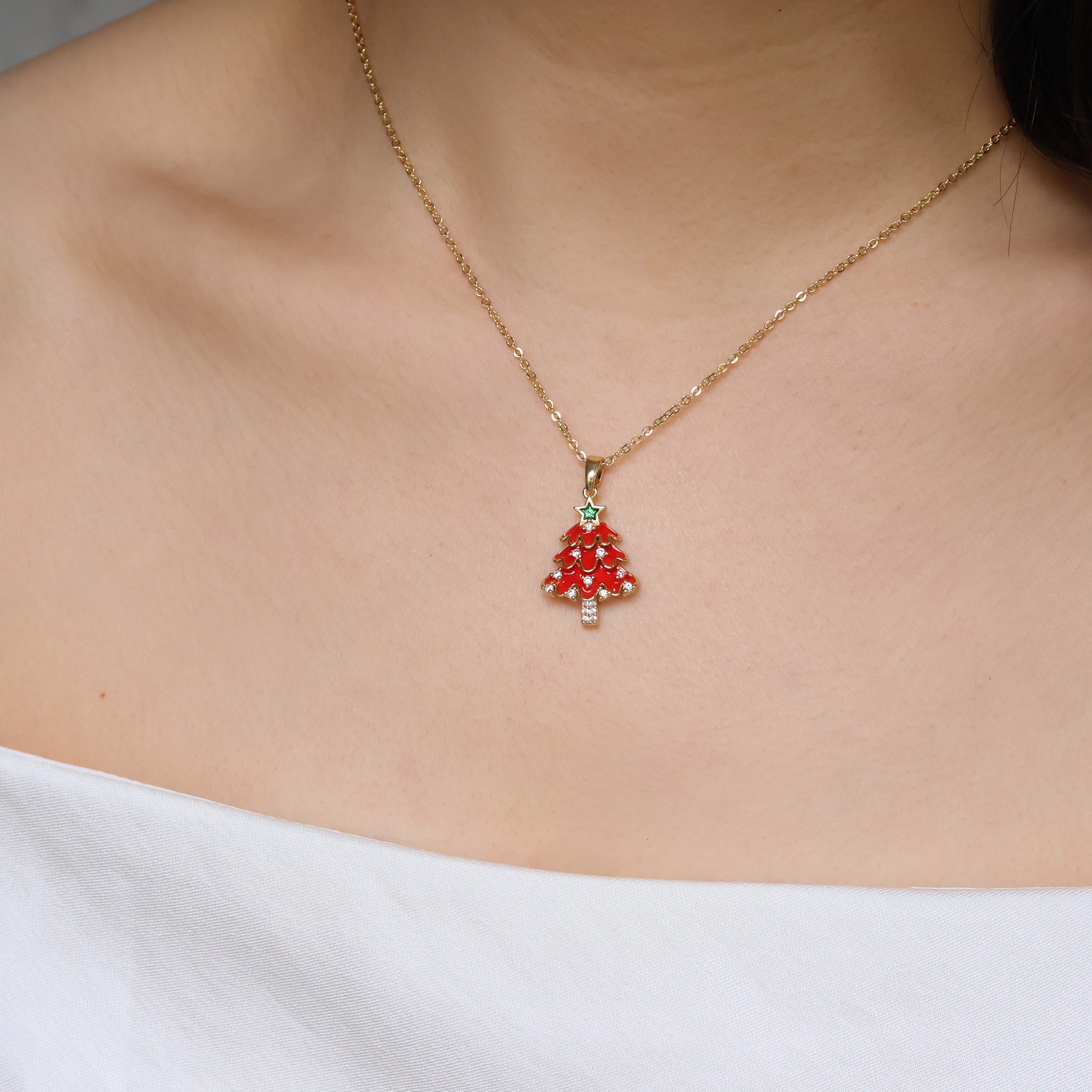 Oil drop red Christmas tree gold plated