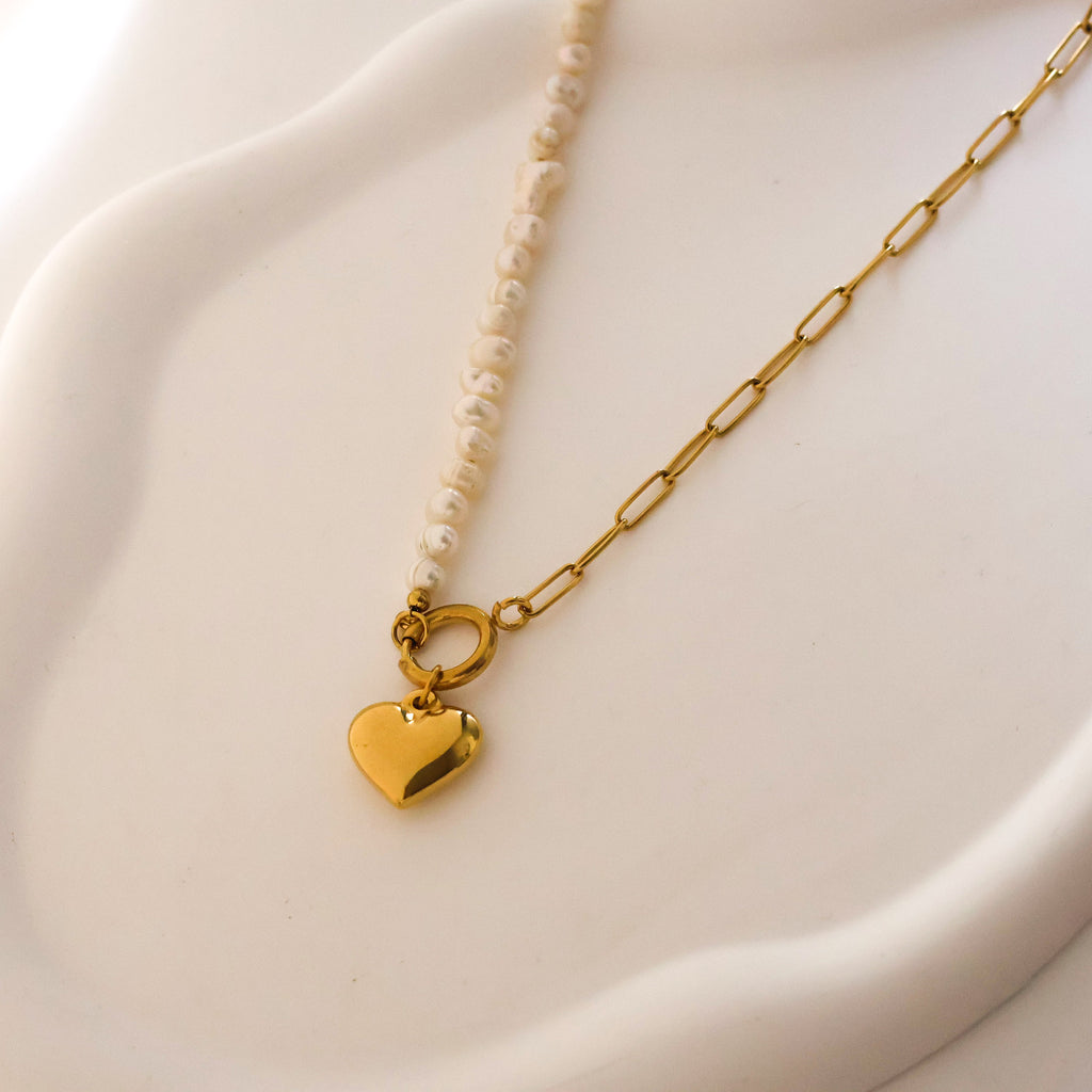 Yarra freshwater pearl necklace with gold plated heart pendant
