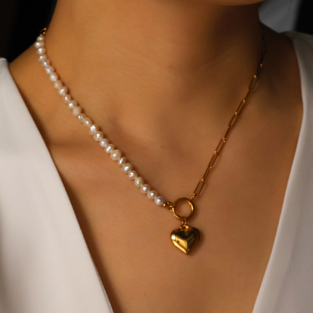 Yarra freshwater pearl necklace with gold plated heart pendant