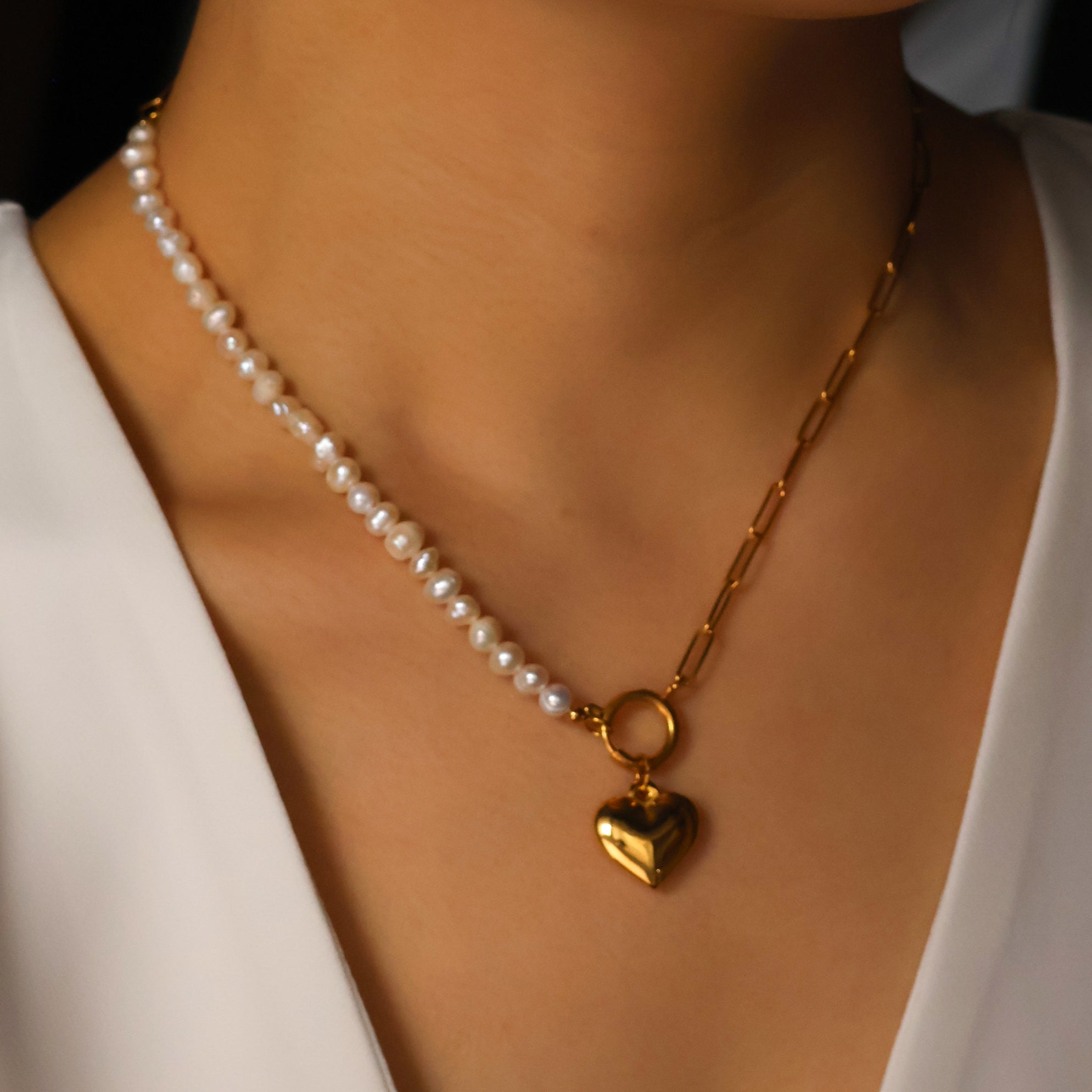 Yarra freshwater pearl necklace with gold plated heart pendant