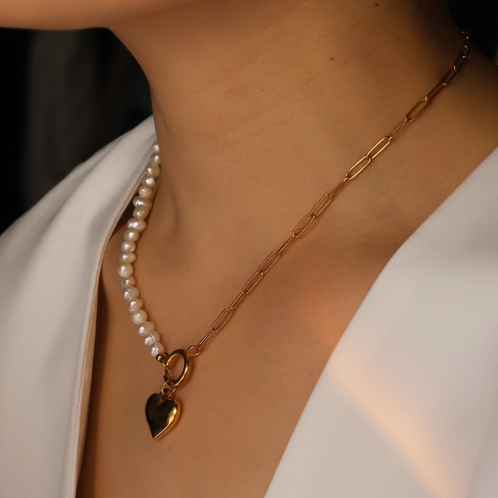 Yarra freshwater pearl necklace with gold plated heart pendant