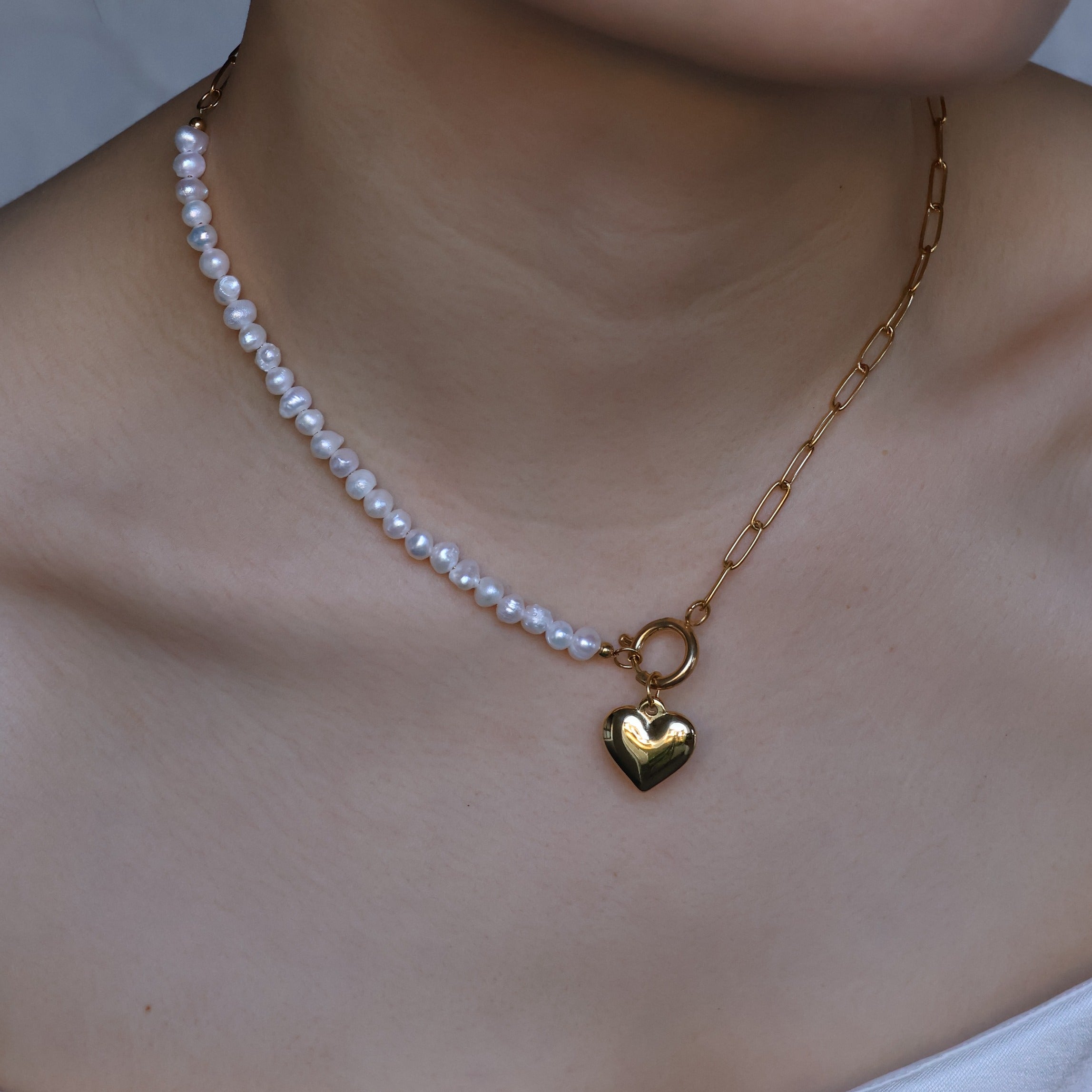 Yarra freshwater pearl necklace with gold plated heart pendant