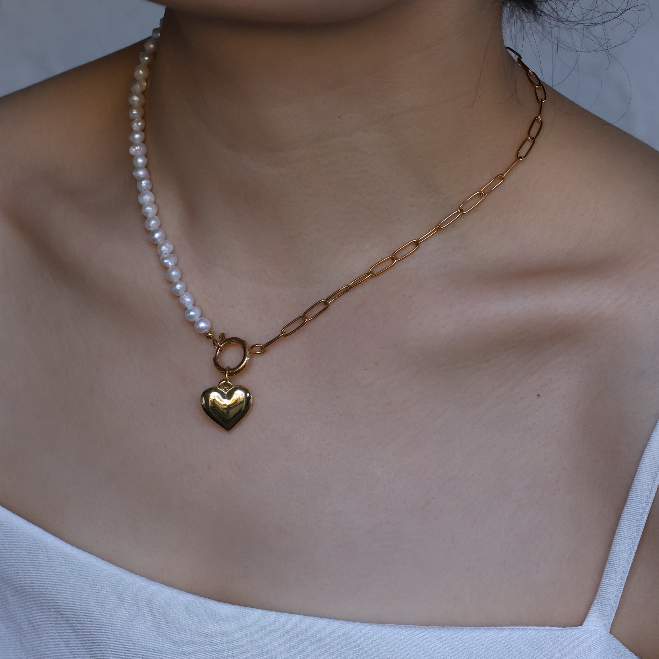 Yarra freshwater pearl necklace with gold plated heart pendant