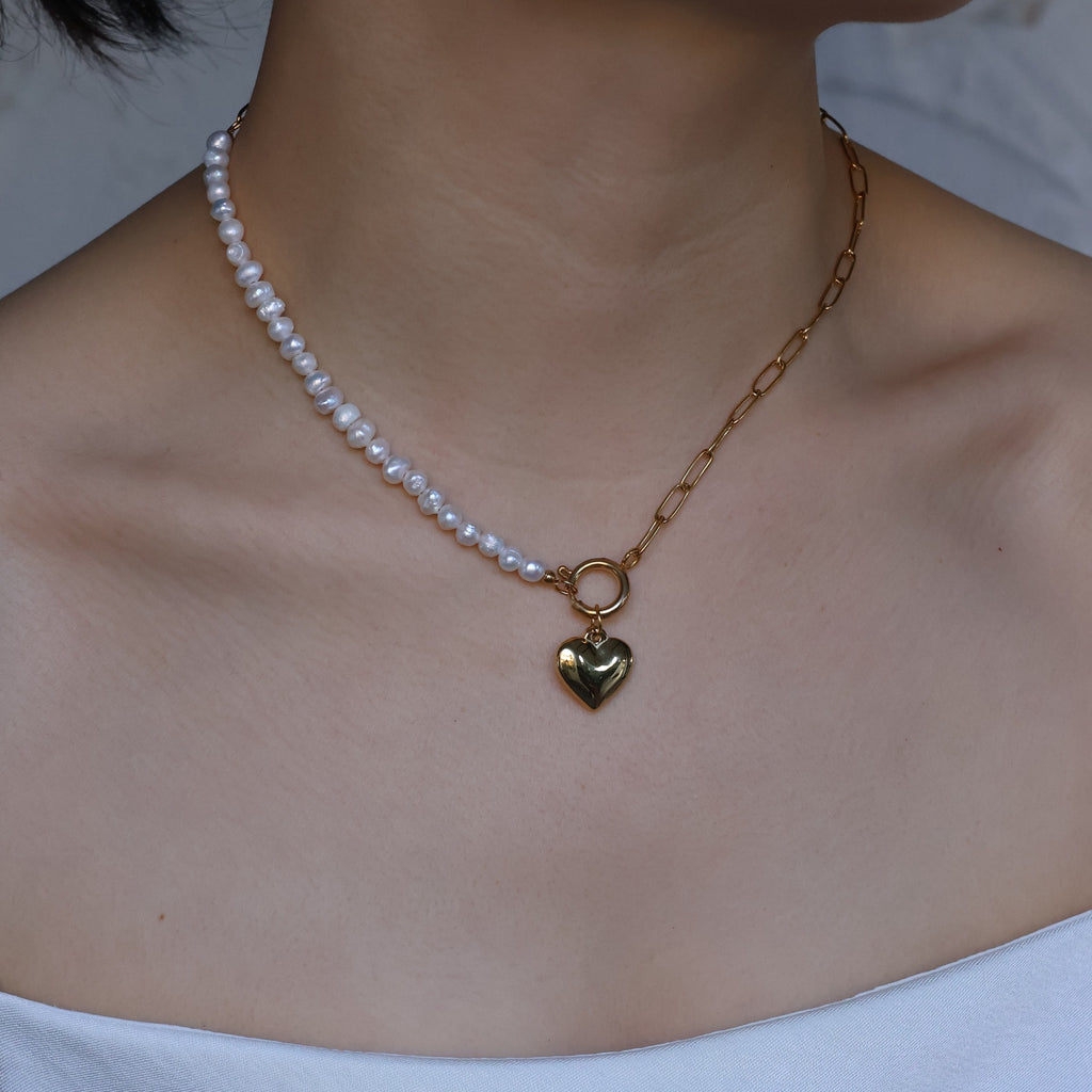 Yarra freshwater pearl necklace with gold plated heart pendant