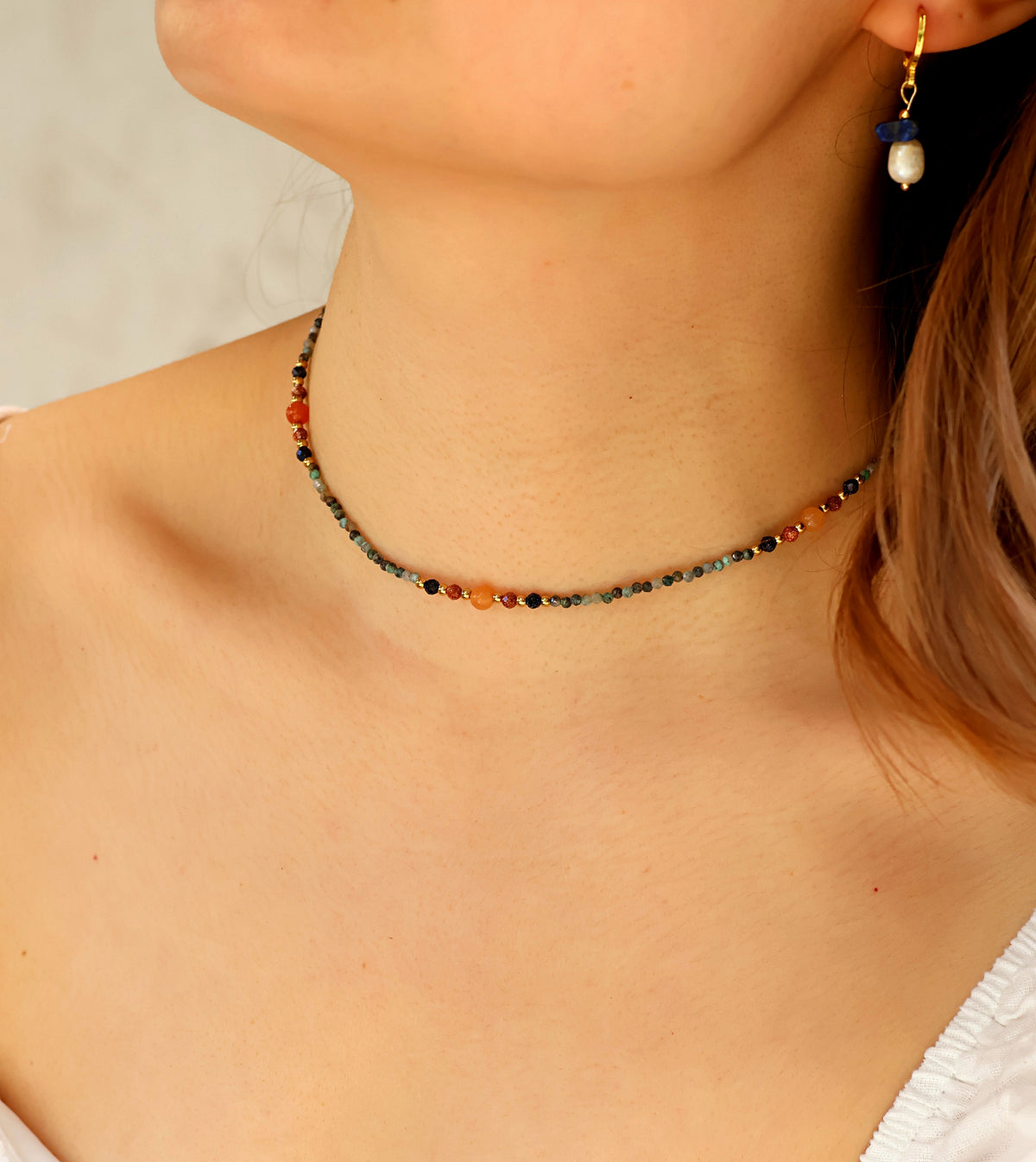 Lumi | Carnelian & Green Jasper Gold Beaded Choker
