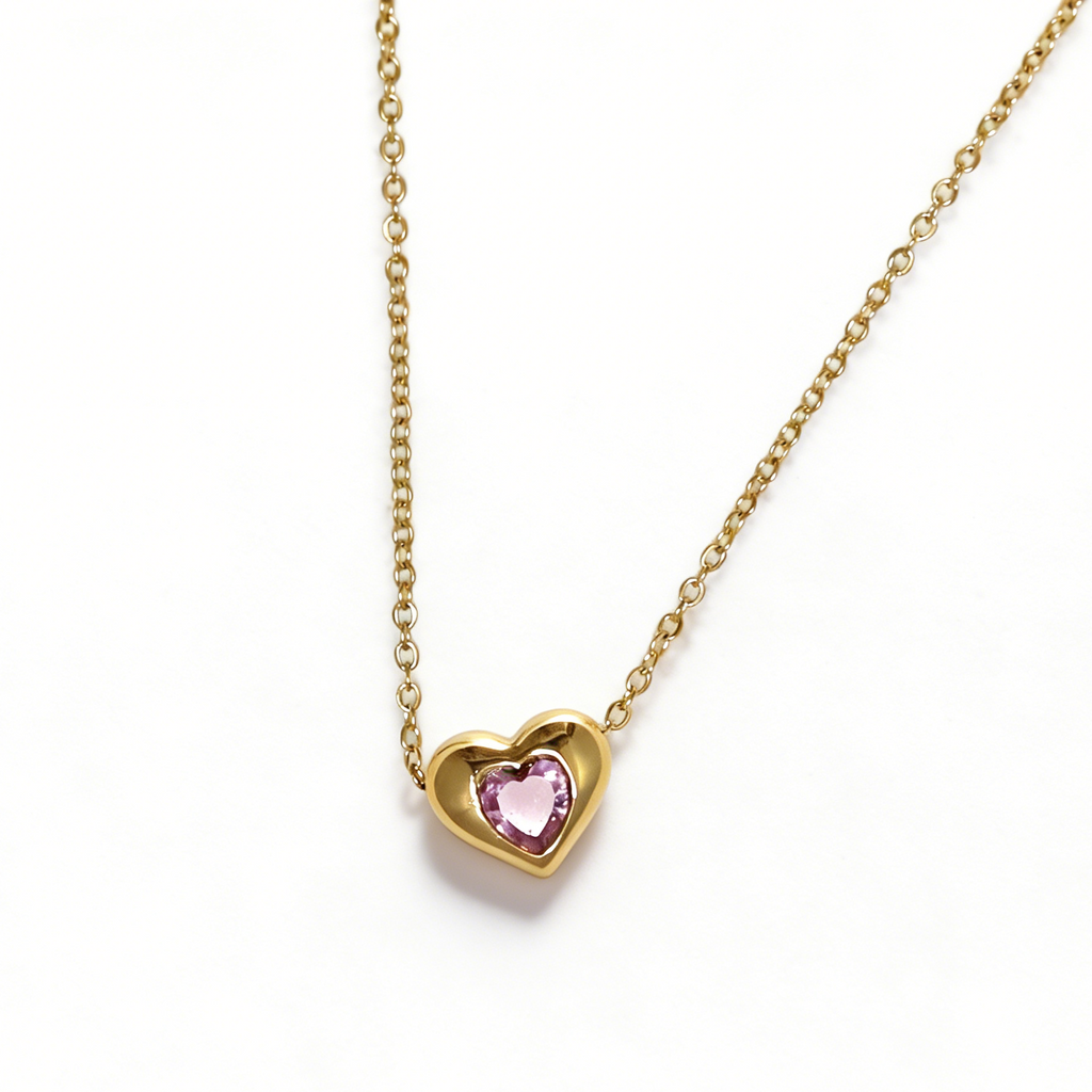 Rosalie Pink Heart Pendant Necklace