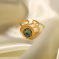 Gold plated natural stone ring green jade