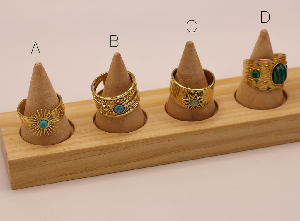 Natural stone open rings gold plated